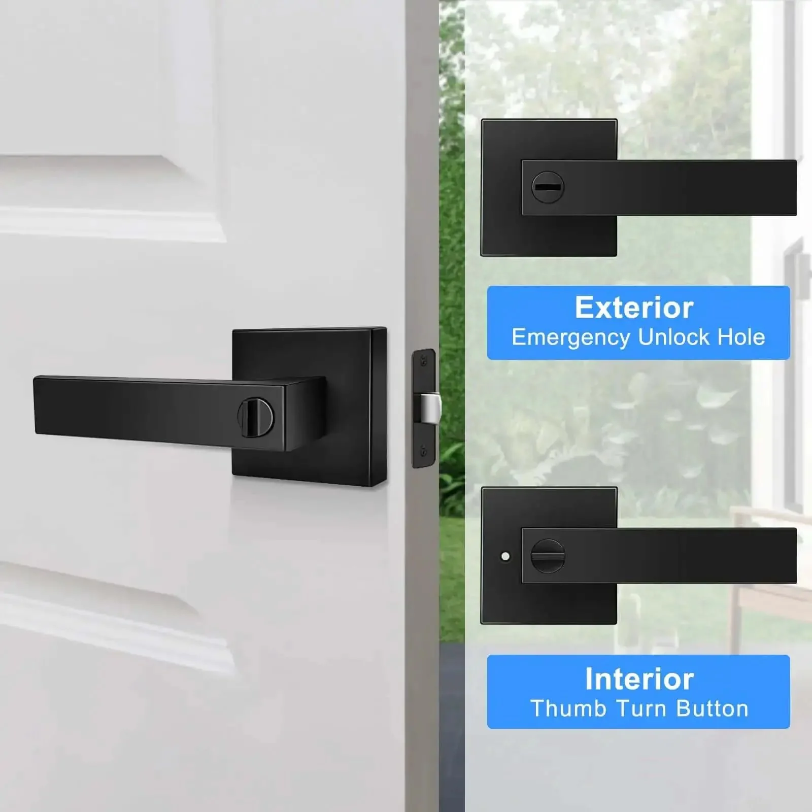 Privacy Door Levers Set In Matte Black Finish, Keyless Interior Door Handles With Lock For Bedroom And Bathroom, Heavy Duty Square Door Knobs, Reversible For Left Or Right Handed Doors, 10 Pack - Image 4
