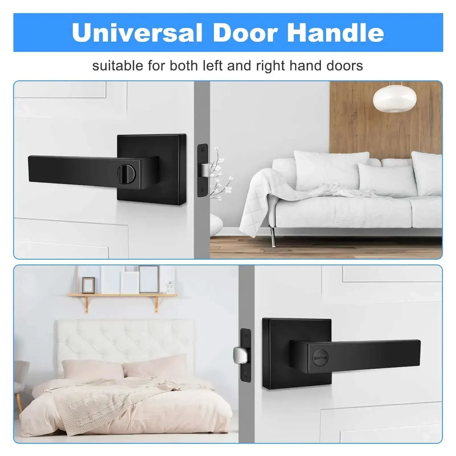 Privacy Door Levers Set In Matte Black Finish, Keyless Interior Door Handles With Lock For Bedroom And Bathroom, Heavy Duty Square Door Knobs, Reversible For Left Or Right Handed Doors, 10 Pack - Image 5