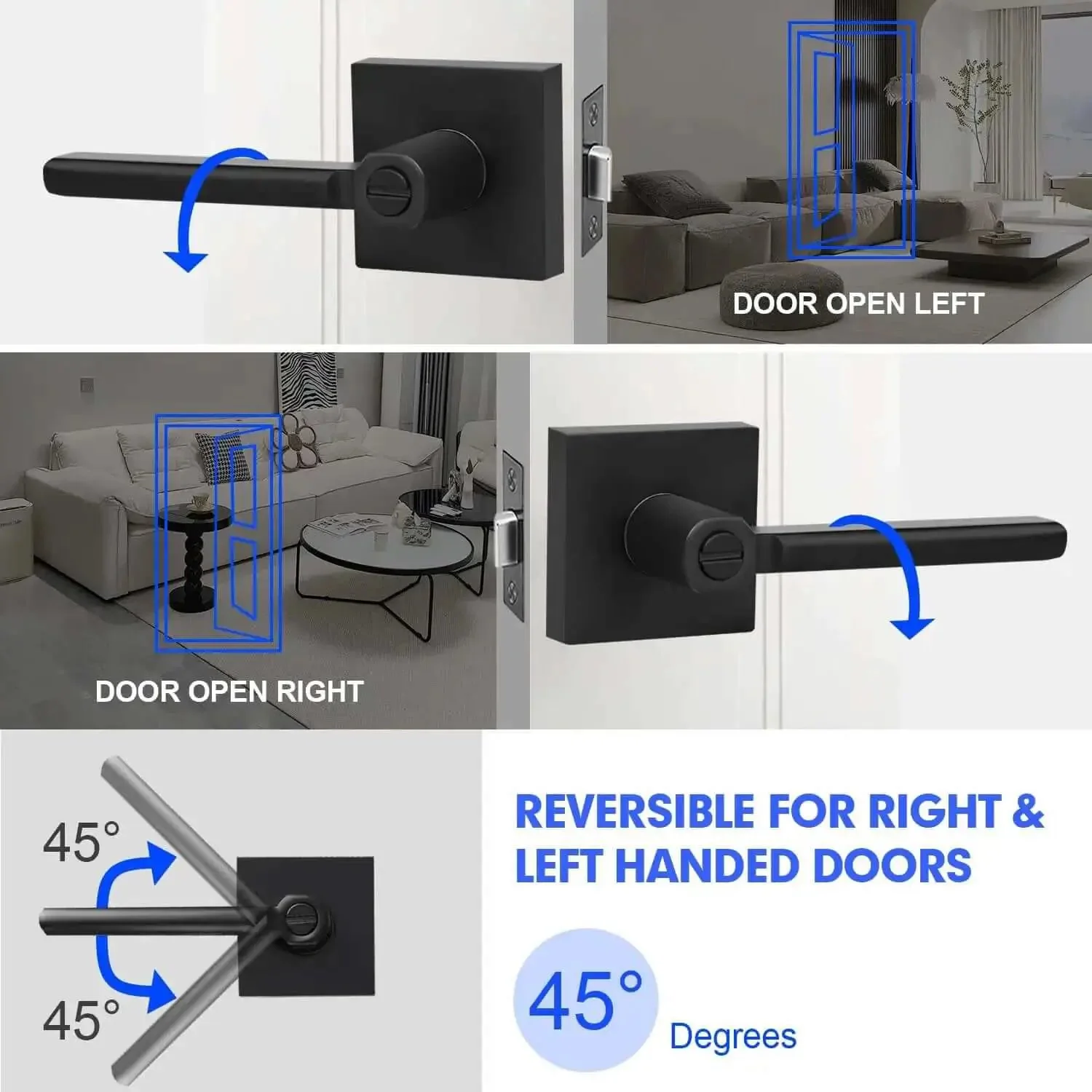 Privacy Door Levers Two Pack Black Heavy Duty Interior Door Handles For Bed And Bath Keyless Locksets Reversible For Left Or Right Handed Doors Zinc Alloy Construction Durable Latch Easy Install - Image 3