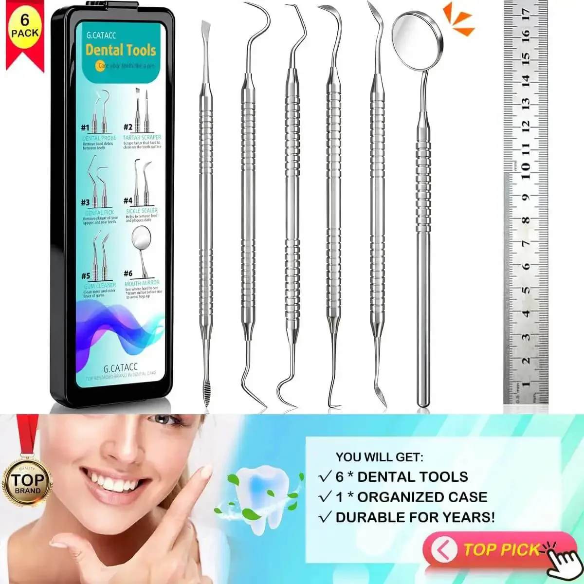 Pro At Home Dental Tools Set Stainless Steel Teeth Cleaning Picks Tooth Scraper Plaque And Tartar Remover Hygiene Kit With Case For Deep Clean And Fresh Breath Dentist Grade At Home - Image 4
