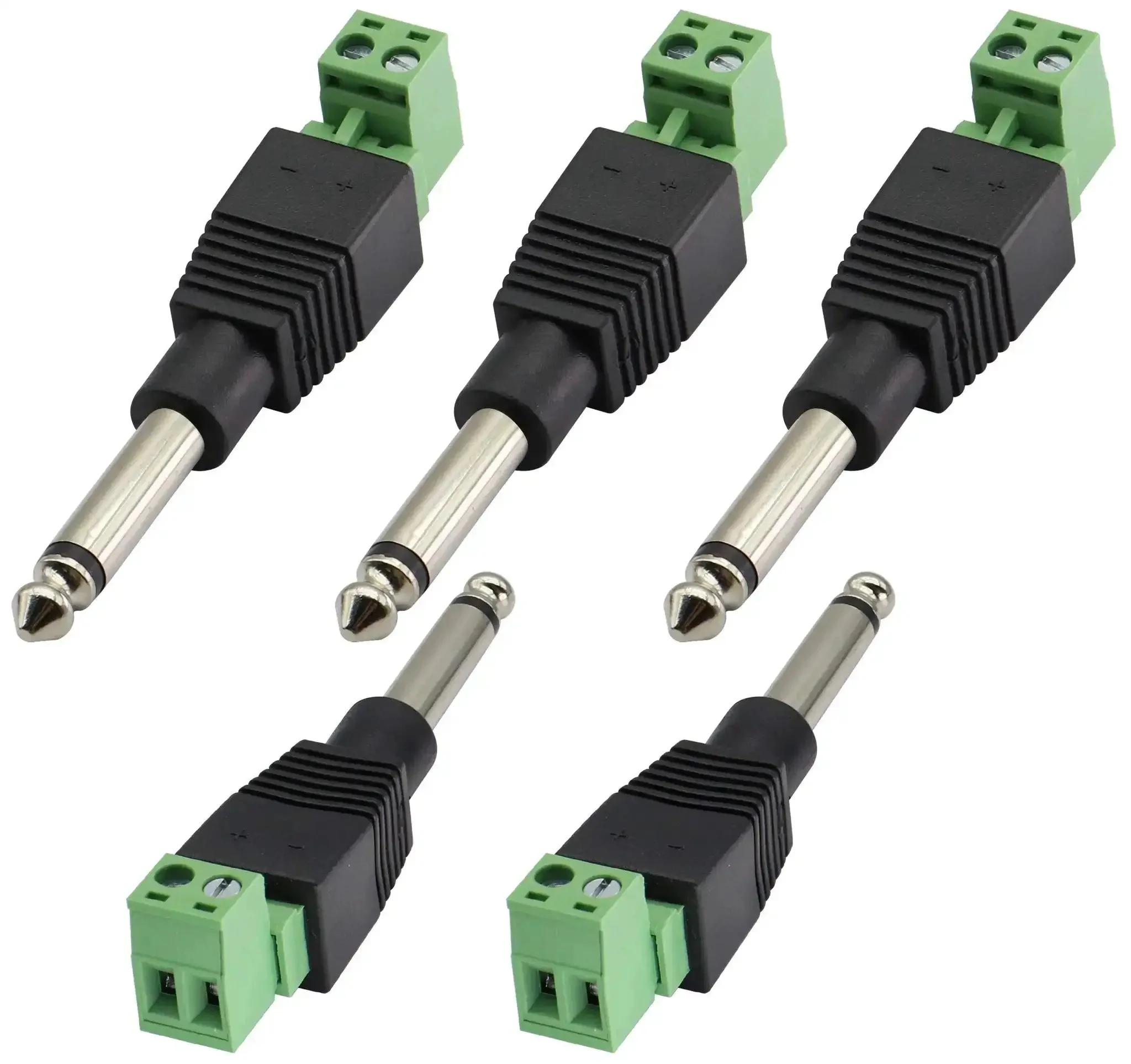 Pro Audio Gear 6.35mm TS Mono Male To 2 Pin Female Screw Terminal Block Connector Pluggable Wire Solderless Adapter Pack Of 5 For Amps Speakers Mics And Music Mixers