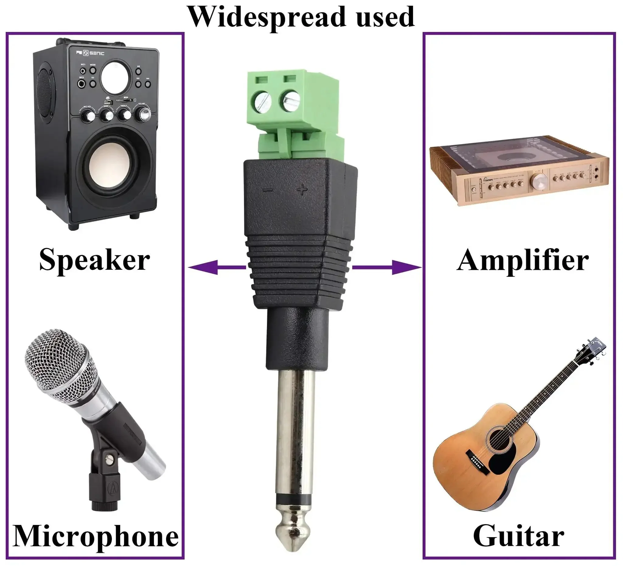 Pro Audio Gear 6.35mm TS Mono Male To 2 Pin Female Screw Terminal Block Connector Pluggable Wire Solderless Adapter Pack Of 5 For Amps Speakers Mics And Music Mixers - Image 2