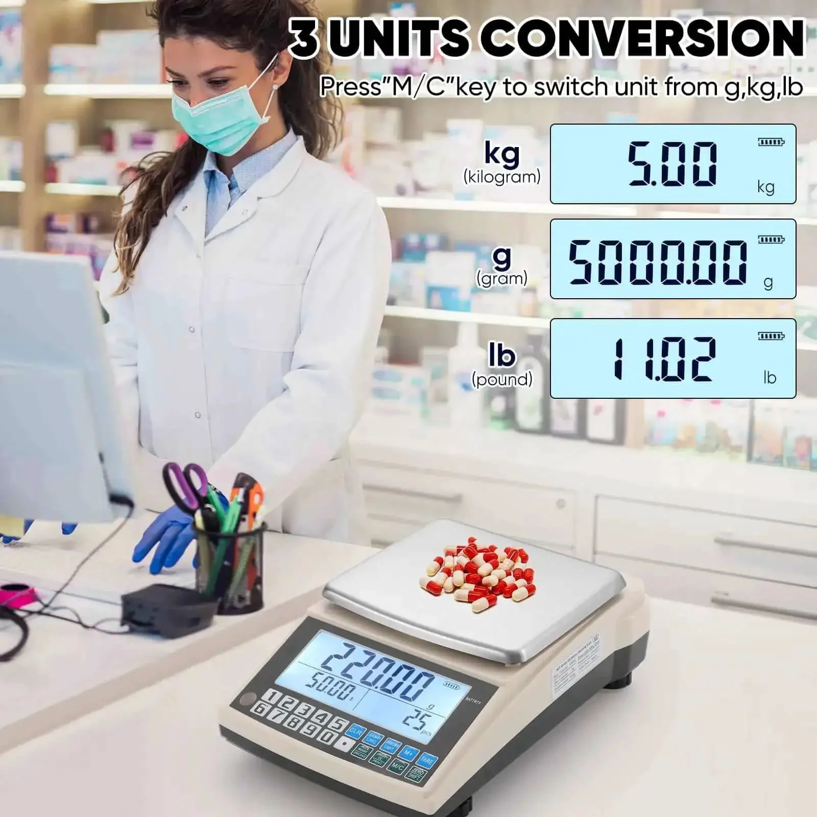 Pro Grade 0.01g Lab Scale With 5000g Capacity, Gram Counting Balance, RS232 Port, Calibration Weight, Battery Included, Digital Analytical Balance For Kitchen, Jewelry, Gold, And Industrial Use - Image 6