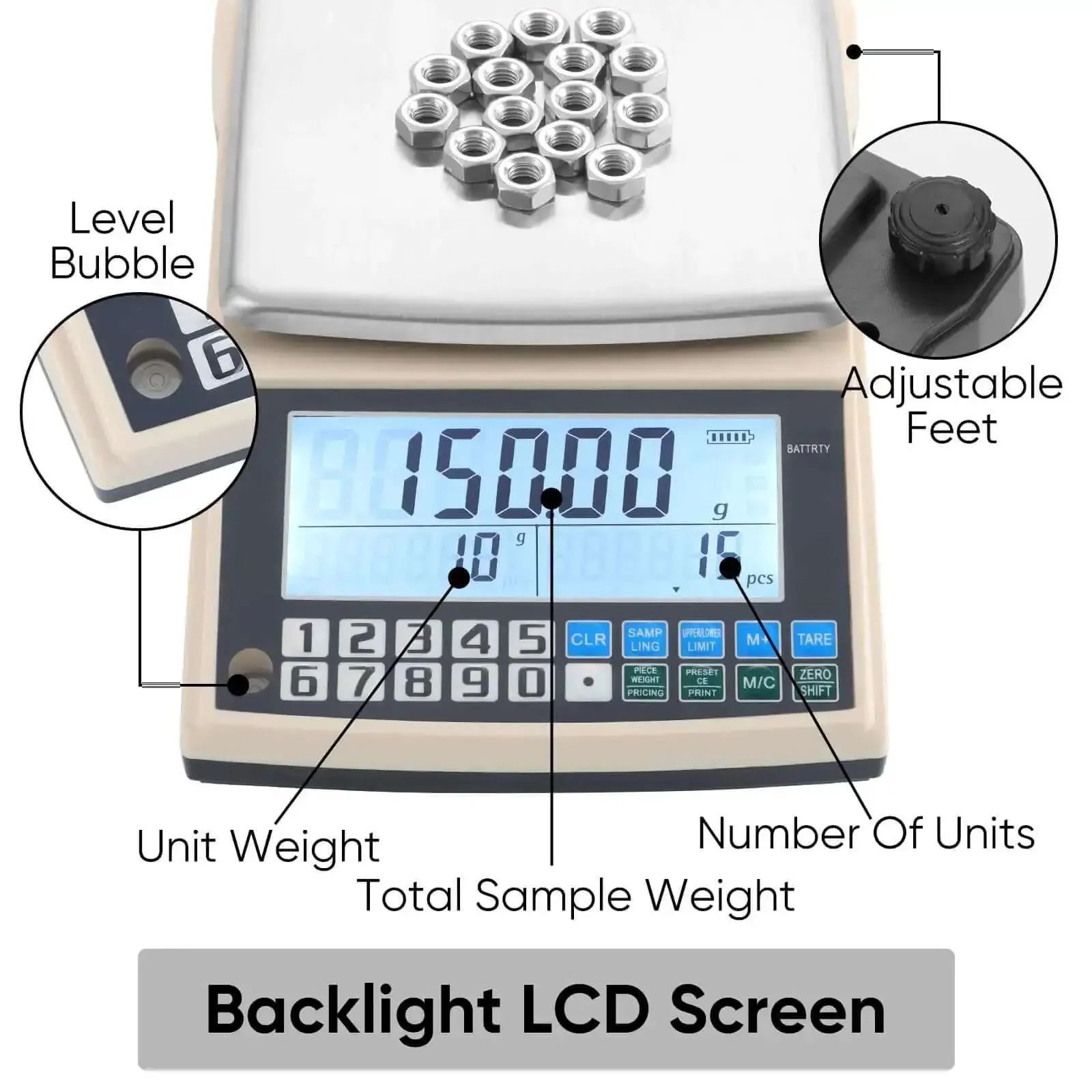 Pro Grade 0.01g Lab Scale With 5000g Capacity, Gram Counting Balance, RS232 Port, Calibration Weight, Battery Included, Digital Analytical Balance For Kitchen, Jewelry, Gold, And Industrial Use - Image 8