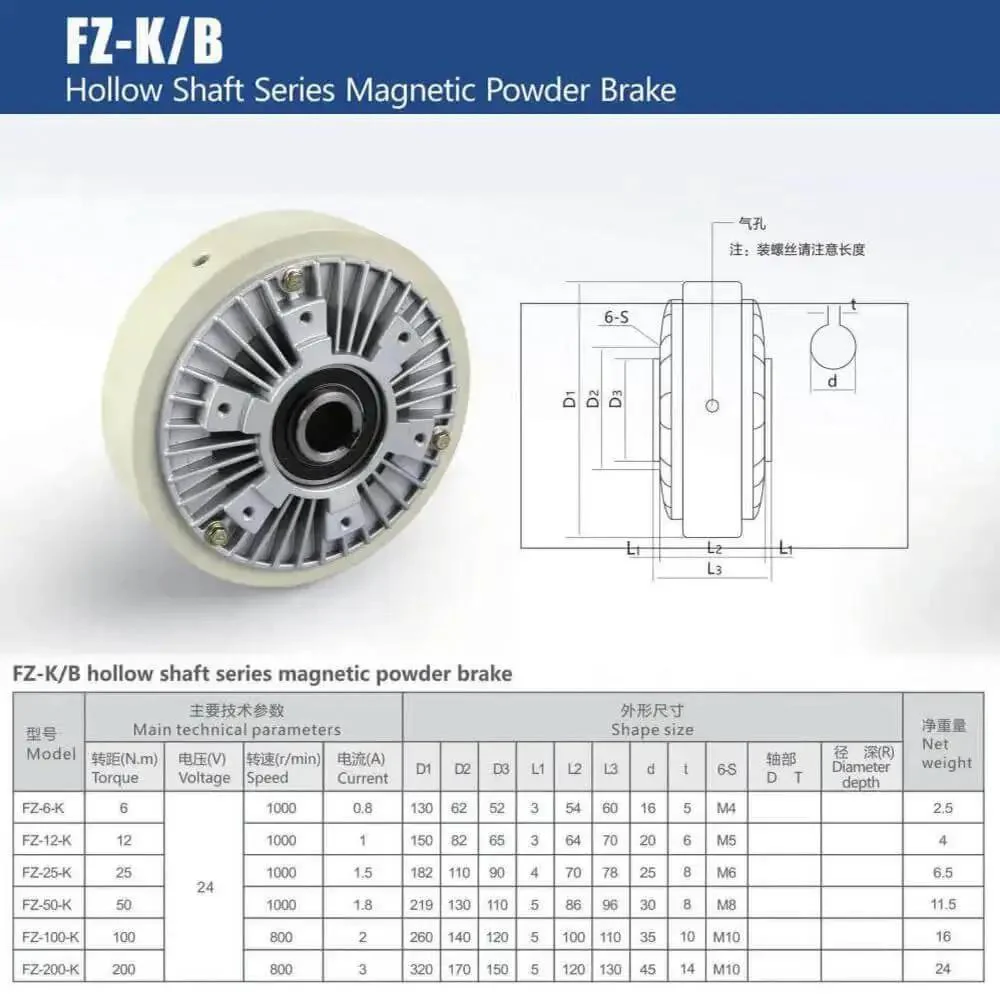 Pro Grade 1000RPM Hollow Shaft Magnetic Powder Brake Kit, 24V Tension Controller For Printing And Dyeing Machines, Precise Torque Range 6-100Nm (0.6-10kg), Easy Install, Model Hollow-KDT-B-1000 Ready To Run - Image 3