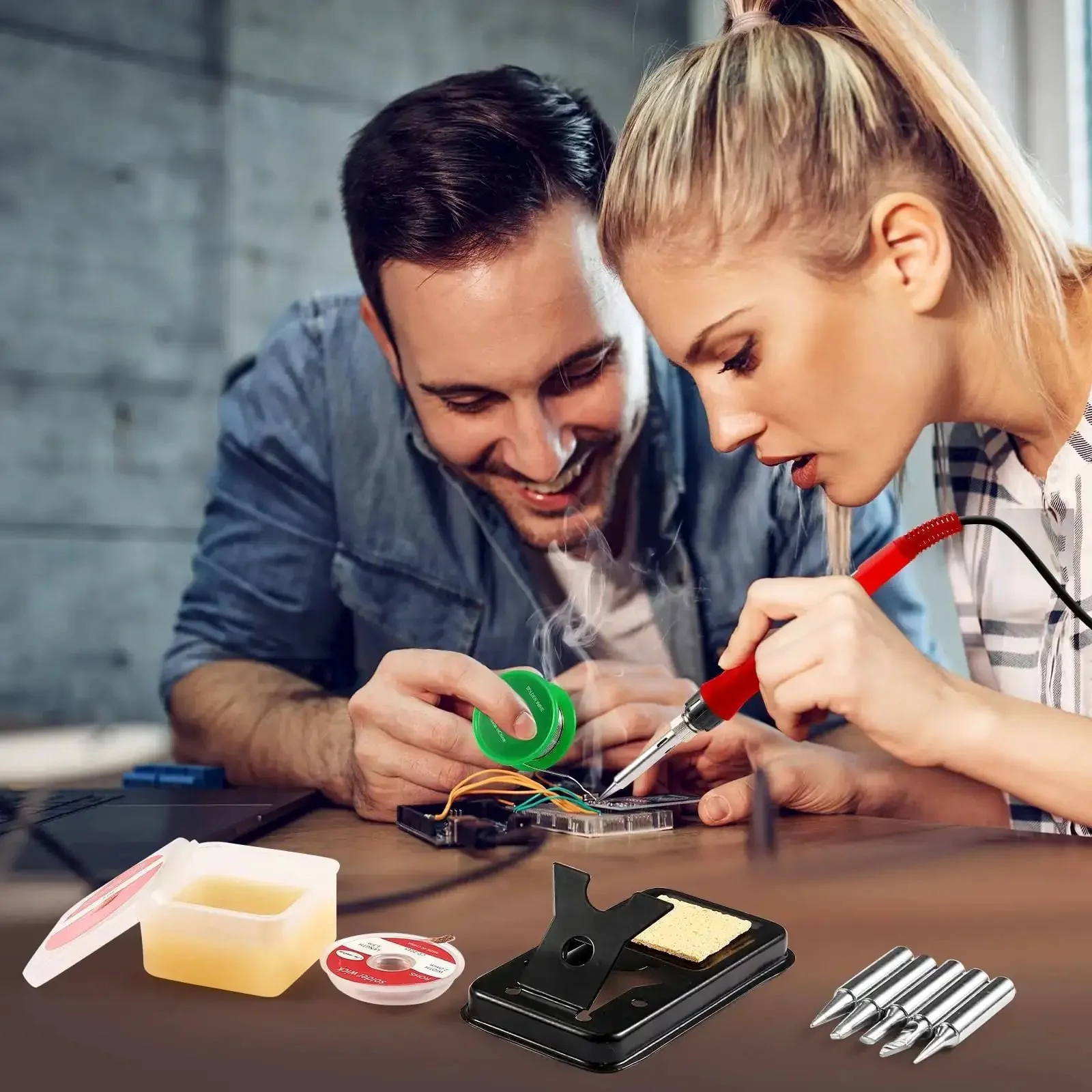 Pro Grade 100W Digital Soldering Iron Kit With Ceramic Heater And LED Display, Adjustable Temperature For Fast, Precise Welds, Includes Tips, Wick, Flux Paste, Solder Wire, Sponge, Stand, Braids, Red - Image 2