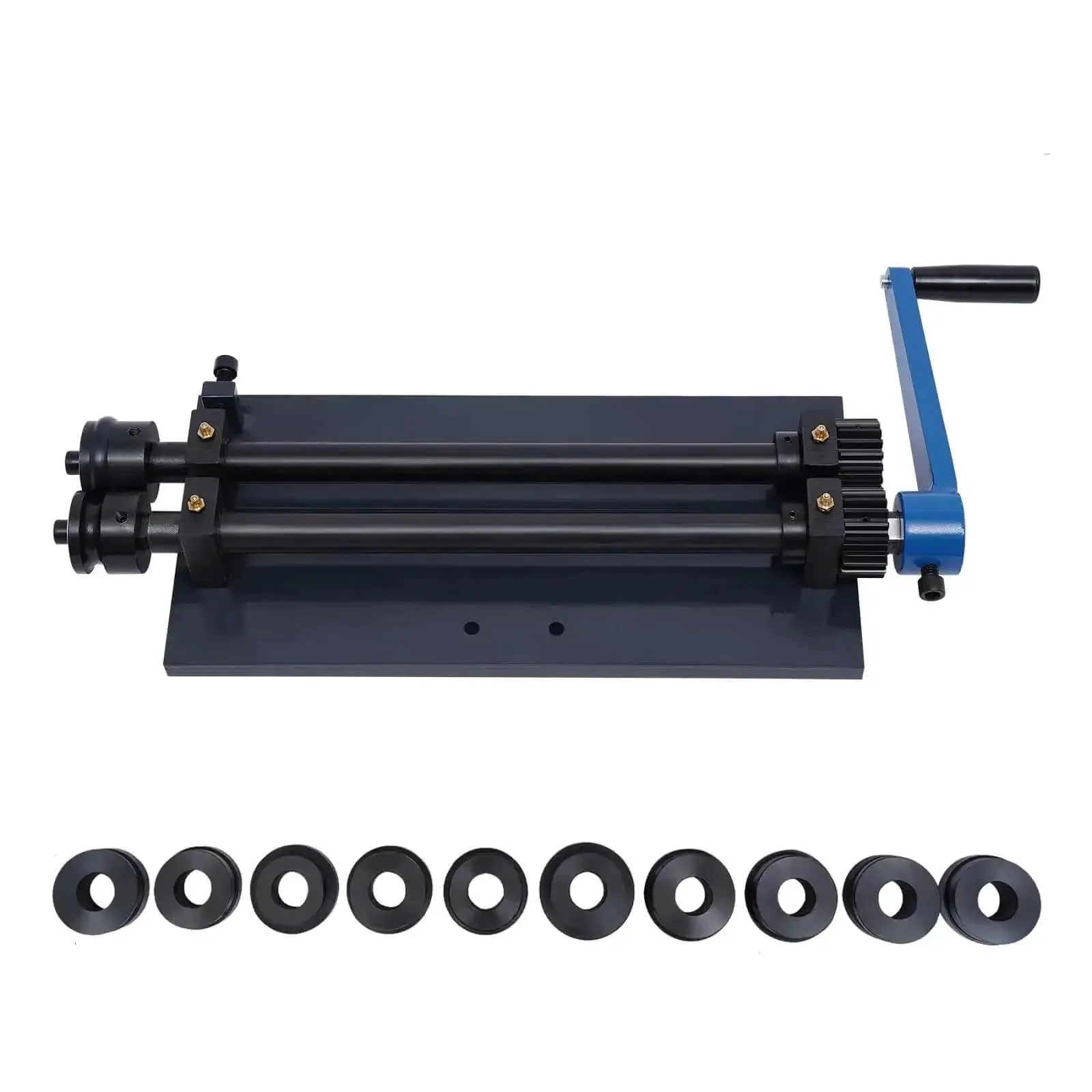 Pro Grade 12 Inch Gear Driven Sheet Metal Bead Roller Machine With Six Die Set 1.2mm Capacity For Beading Wiring Flanging And Elbow Bending On A Sturdy Bench