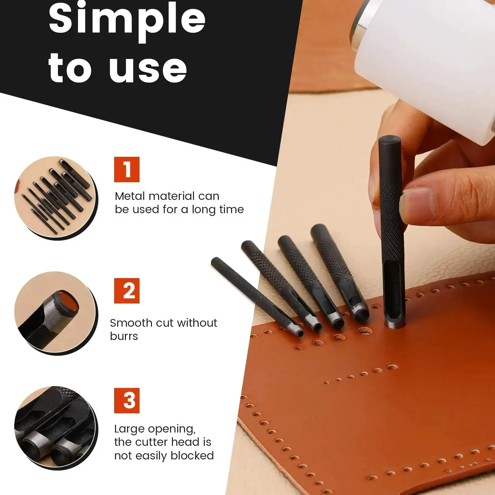 Pro Grade 12 Piece Round Leather Hole Punch Set With Hardened Carbon Steel Cutting Edge For Watch Bands Belts Leather Canvas Paper And Plastic 1mm To 10mm - Image 4