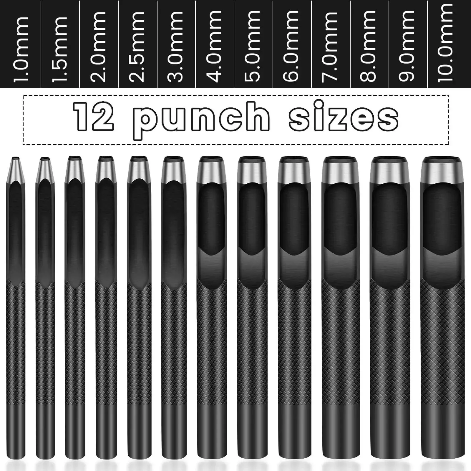 Pro Grade 12 Piece Round Leather Hole Punch Set With Hardened Carbon Steel Cutting Edge For Watch Bands Belts Leather Canvas Paper And Plastic 1mm To 10mm - Image 7