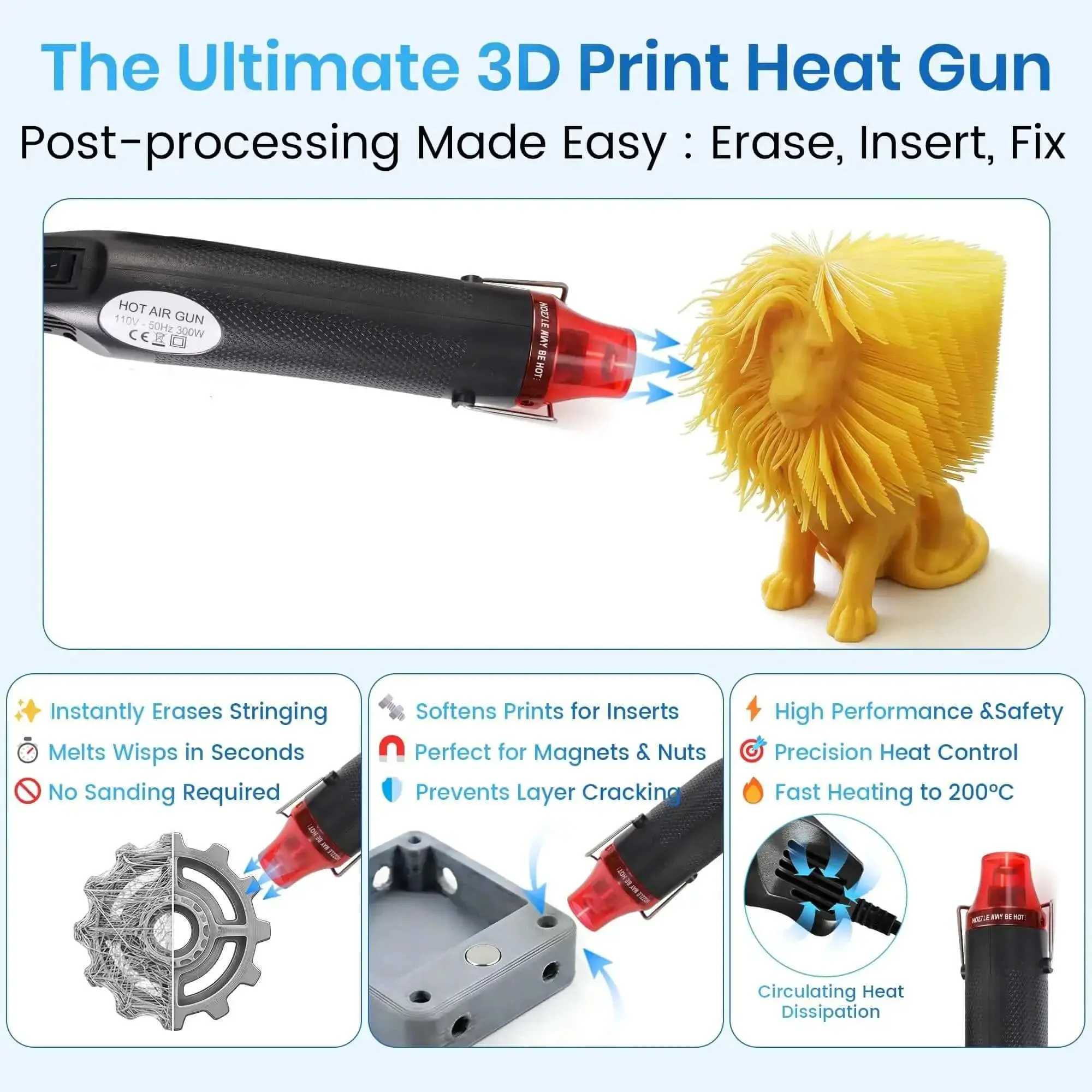 Pro Grade 142-Piece 3D Printer Tool Kit With 4-Layer Case, Cordless Rotary Tool, Heat Gun, PTFE Nozzle Anti-Stick, Cleaning And Deburring Gear For Bambu Lab X1 P1S K1 Ender 3 Anycubic And More - Image 7