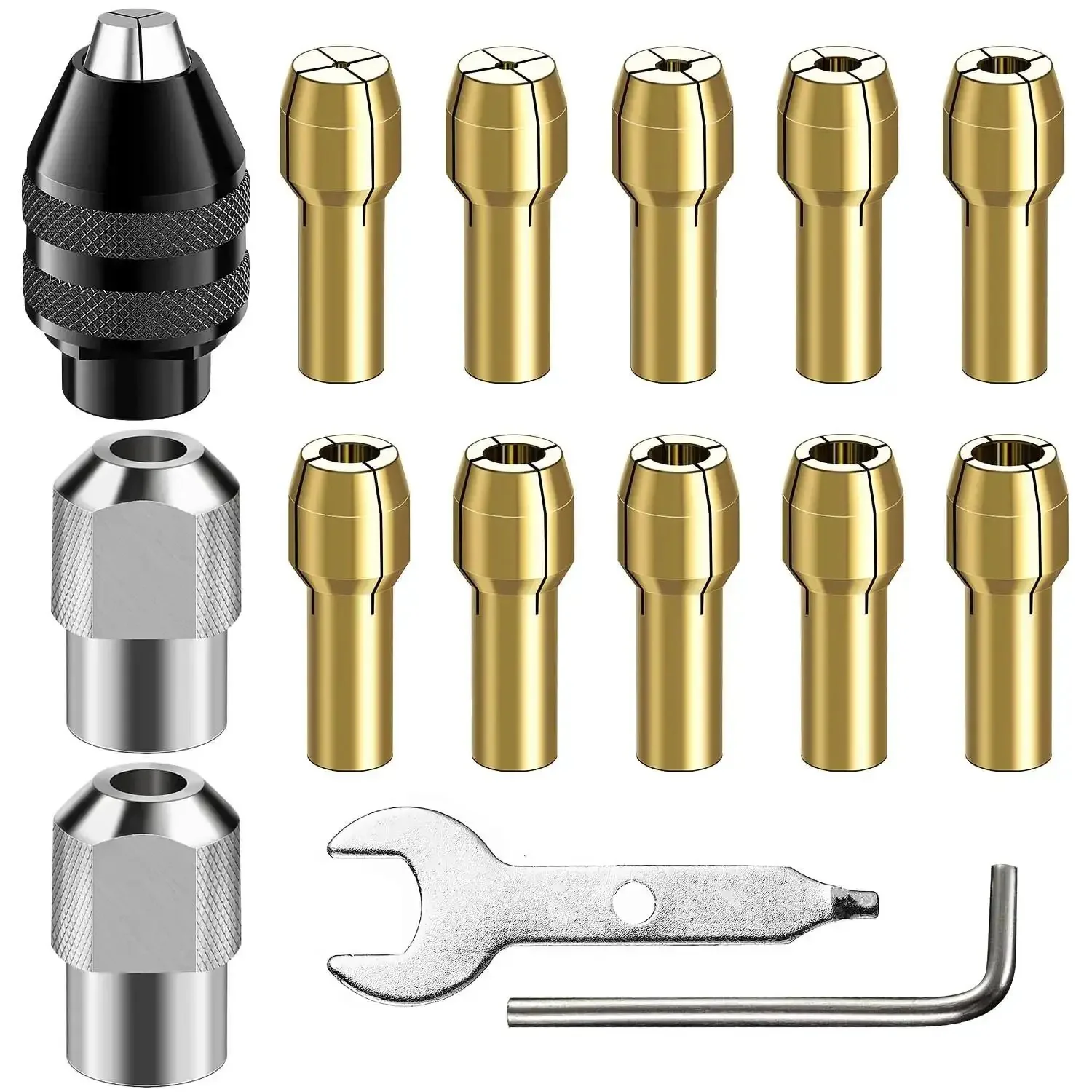 Pro Grade 15 Pc Drill Chuck Collet Set With Brass Collets And Nut Kit 0.8 To 3.2 mm Small Electric Drill Bit Collet For Rotary Tools Micro Twist Chucks Not For Dremel Tools