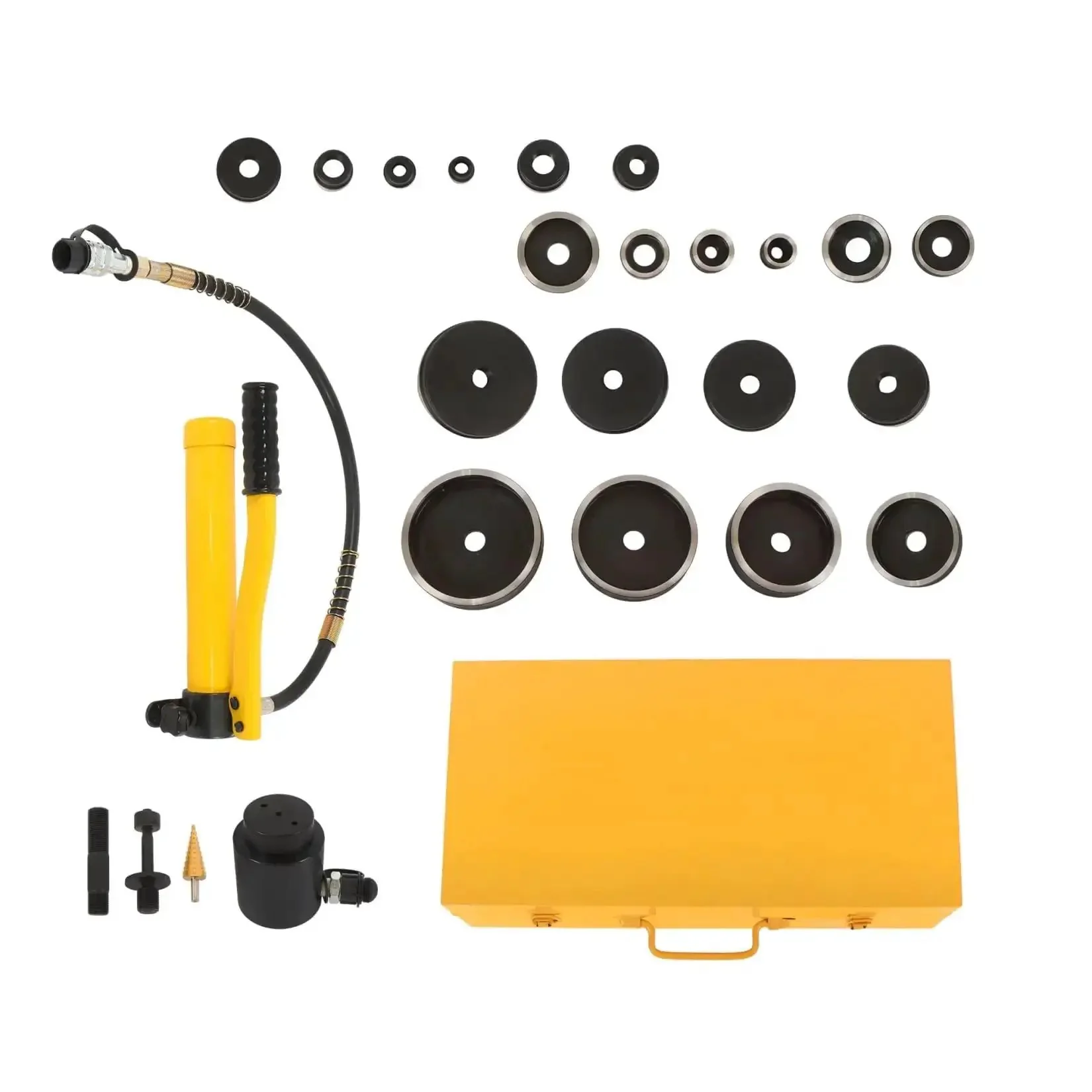 Pro Grade 15 Ton Hydraulic Knockout Punch Kit With One Half To Four Inch Conduit Hole Cutter Set And 10 Dies For Metal Electrical Panels, Heavy Duty Punch Driver Tool