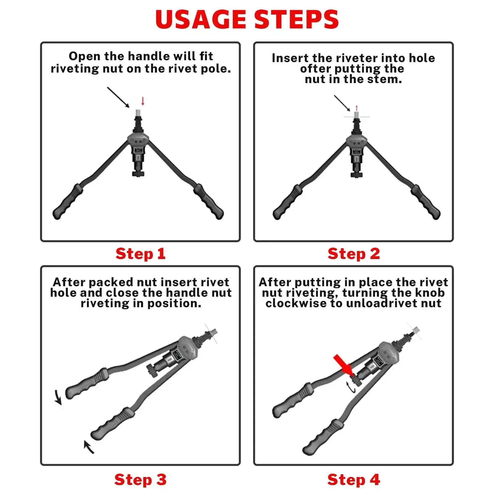 Pro Grade 16 Inch Lever Style Rivet Nut Tool Kit With Visual Stroke Indicator Includes 15 Mandrels For Metric And SAE Threaded Inserts Heavy Duty Carbon Steel Construction Corrosion Resistant Finish Reinforced U Arm And Easy Mandrel Swaps - Image 2