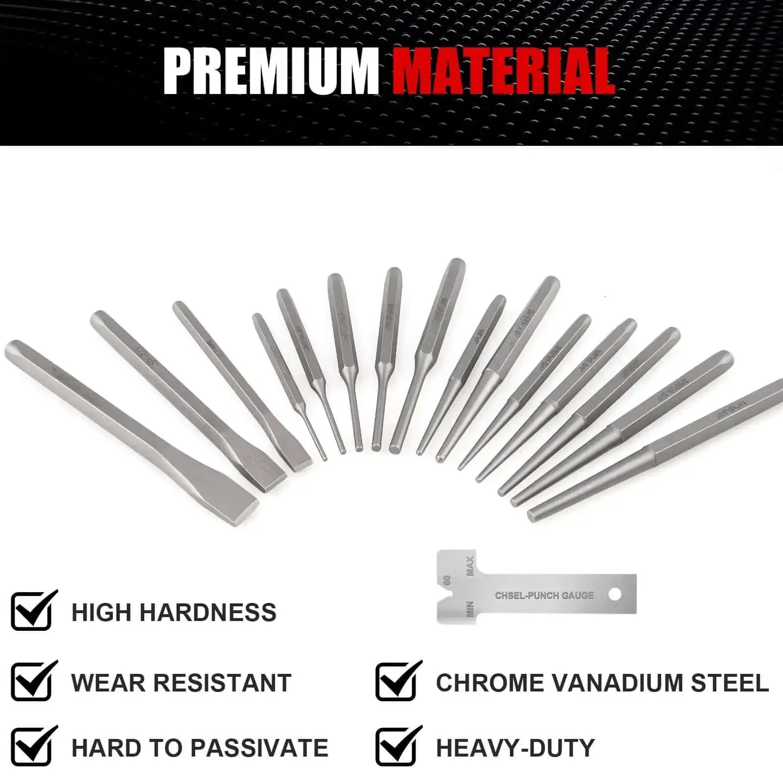 Pro Grade 16 Piece Punch And Chisel Set For Mechanic And Metalworking With Taper Punch Center Punch Pin Punches Cold Chisels And Chisel Gauge Heavy Duty Heat Treated Chrome Vanadium For Long Lasting Sharpness And Safer Non Blade Design - Image 3