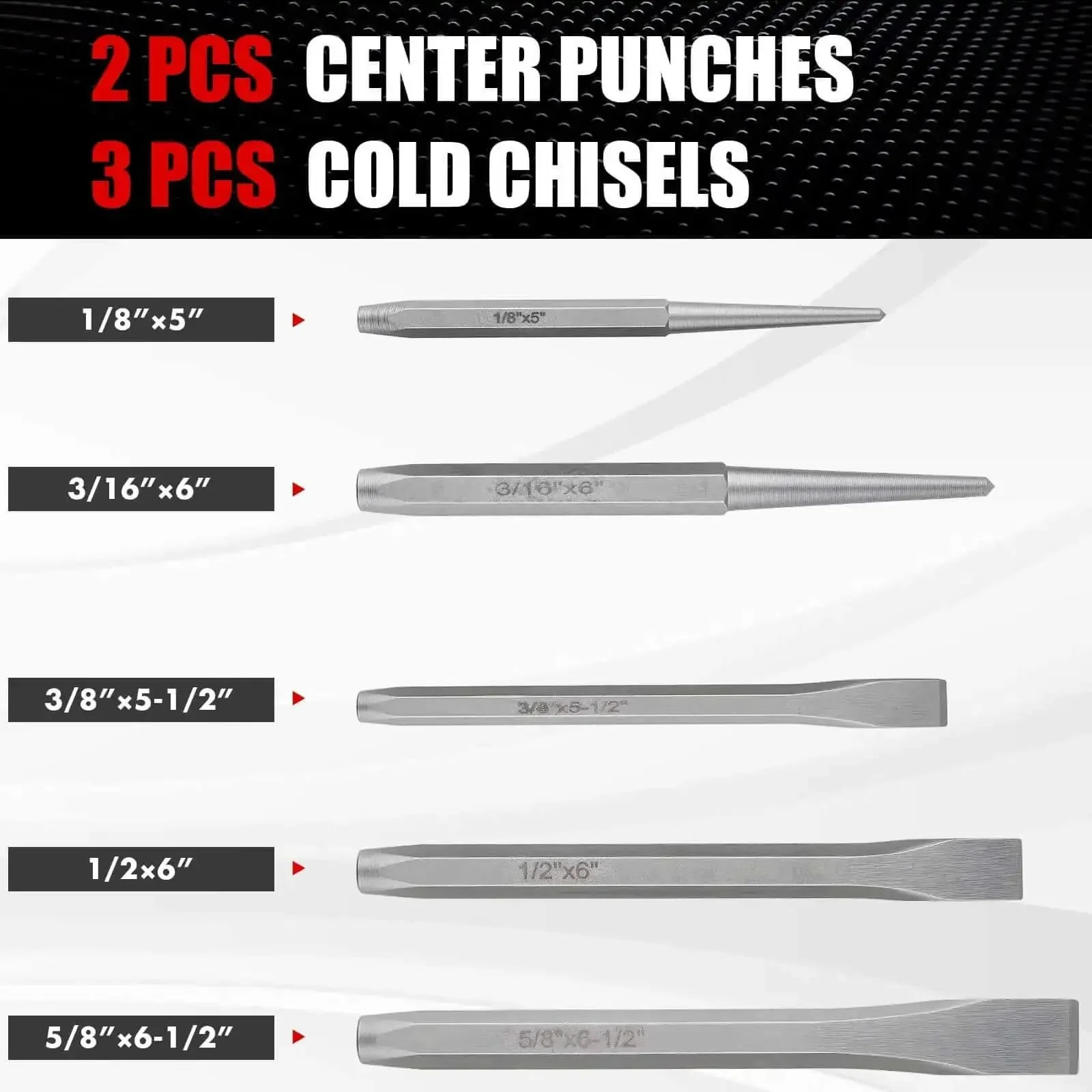 Pro Grade 16 Piece Punch And Chisel Set For Mechanic And Metalworking With Taper Punch Center Punch Pin Punches Cold Chisels And Chisel Gauge Heavy Duty Heat Treated Chrome Vanadium For Long Lasting Sharpness And Safer Non Blade Design - Image 5