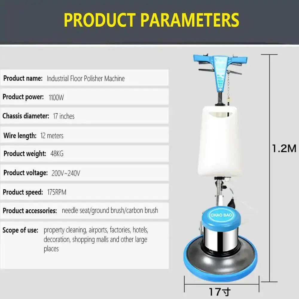 Pro Grade 17 Inch Floor Polisher With 175 RPM 1100W Copper Motor Heavy Duty Floor Buffer Scrubber With 12 Meter Cord For Hotels Businesses And Factories Delivers 200 To 400 Square Meters Per Hour Deep Clean And Dry Carpet Care - Image 3