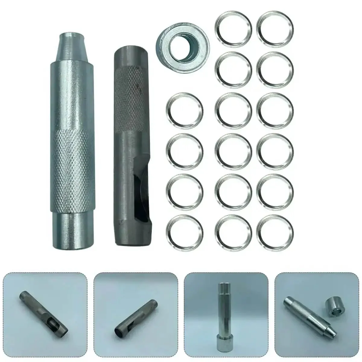 Pro Grade 17mm Eyelet Setter Tool And Die Punch Kit With 100 Silver Grommets For DIY Leathercraft, Clothing Accessories, And Fabric Crafting, Durable Steel Handheld Hole Puncher For Sewing Projects - Image 4