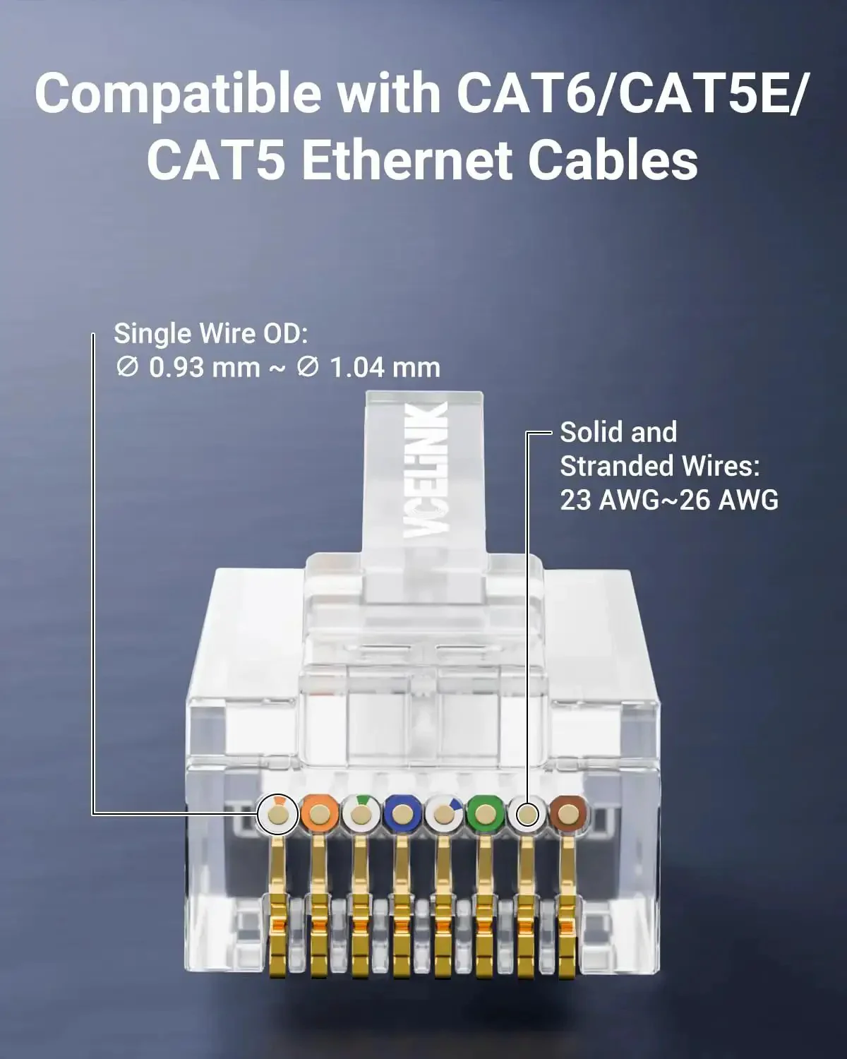 Pro Grade 25 Pack Cat6 RJ45 Pass Through Connectors, UL Listed, 10Gbps Unshielded Ethernet Plugs, Gold Plated 8P8C Ends For 23 To 26 AWG Cable, Solid Or Stranded UTP Network, Supports PoE - Image 7