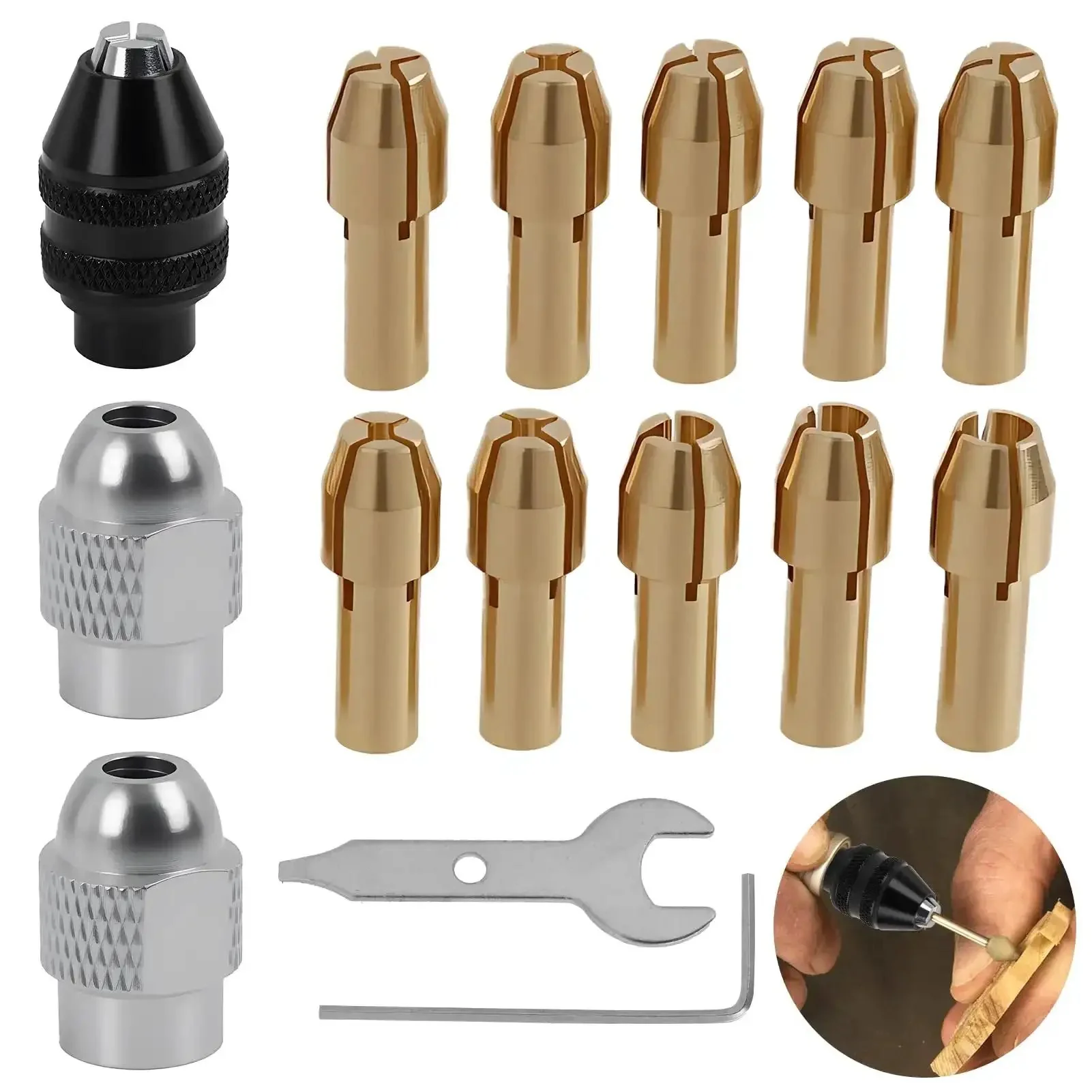 Pro Grade 25 Pc Drill Chuck Collet Set For Dremel Rotary Tools 0.5 To 3.2mm Quick Change Keyless Chuck Adapter Kit With All Metal Nut And 4485 Brass Collets For Everyday DIY And Light Duty Projects - Image 2