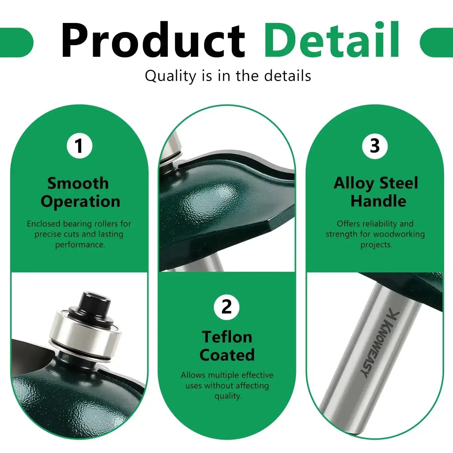 Pro Grade 3 Piece Cabinet Door Router Bit Set With One Half Inch Shank Includes Raised Panel Bits Ogee Rail And Stile Cutters And Tongue And Groove Bits With One And Five Eighths Inch Tenon Diameter For Precision Kitchen Bath And Office Cabinetry - Image 4