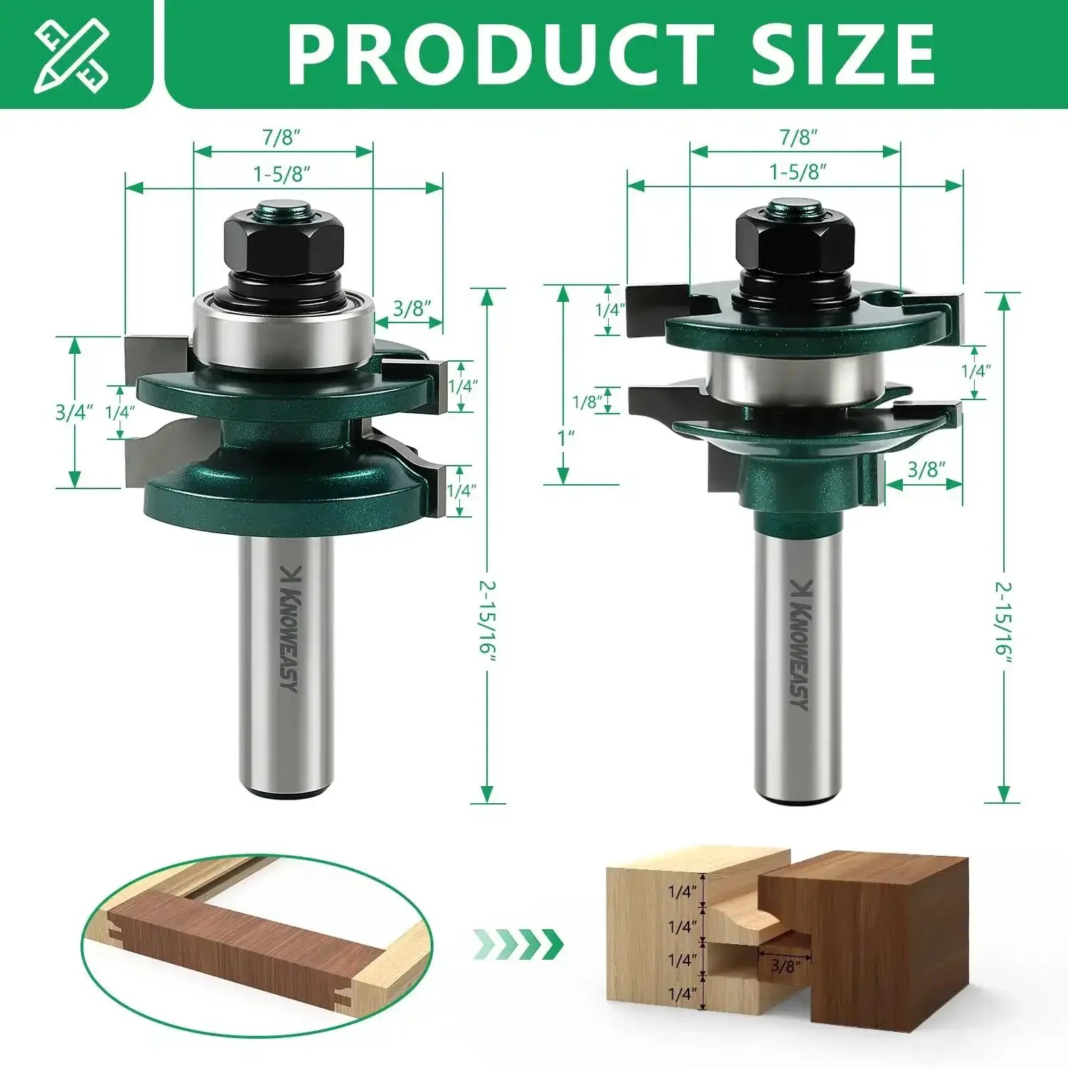 Pro Grade 3 Piece Cabinet Door Router Bit Set With One Half Inch Shank Includes Raised Panel Bits Ogee Rail And Stile Cutters And Tongue And Groove Bits With One And Five Eighths Inch Tenon Diameter For Precision Kitchen Bath And Office Cabinetry - Image 7