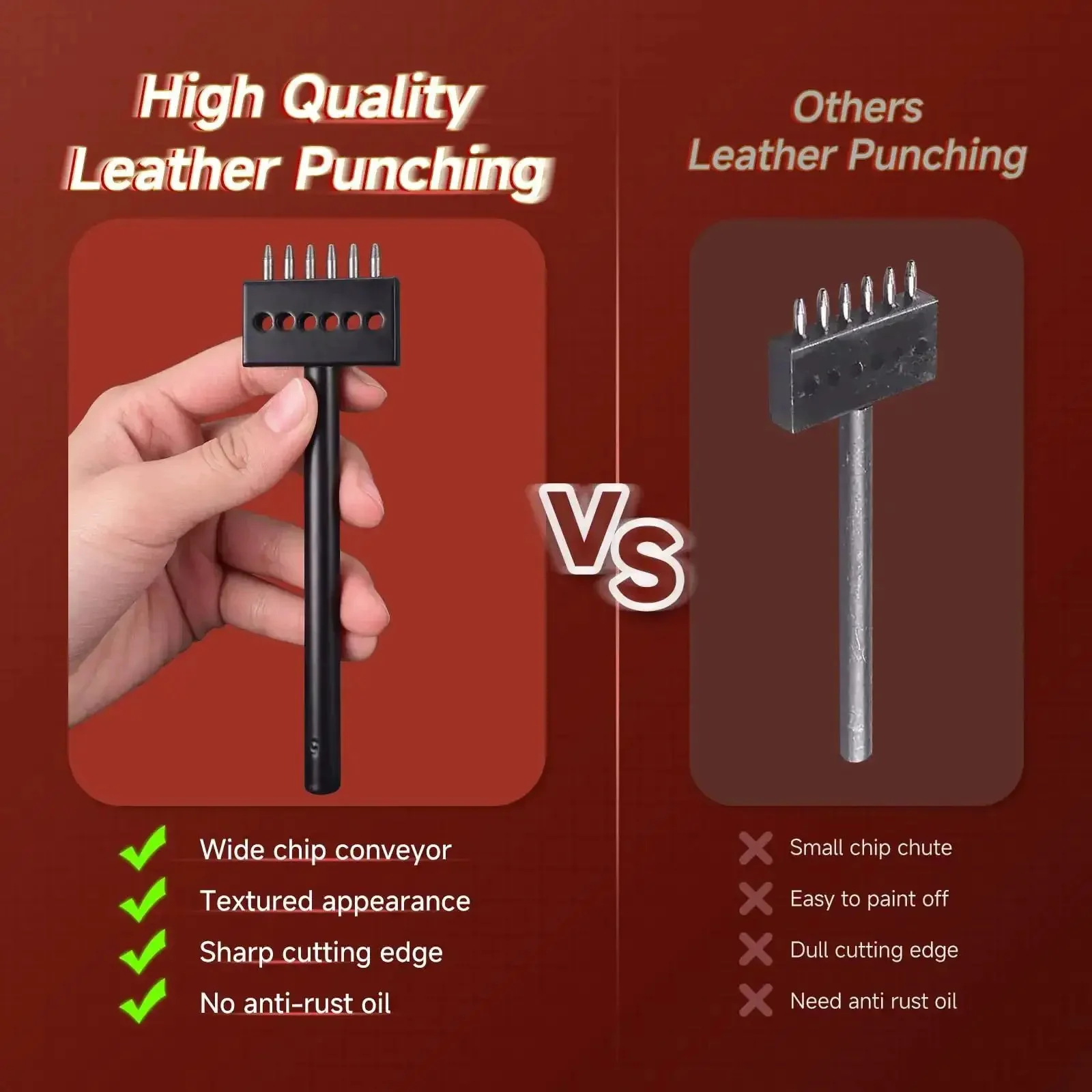 Pro Grade 3 Piece Prong Punch Tool Set For Leather Crafting, Includes 2/4/6 Prong Round Hole Punches And A 4mm Row Hole Punch, Perfect For DIY Diamond Lacing, Stitching, And Precise Hole Punching - Essential Leather Craft Kit - Image 6