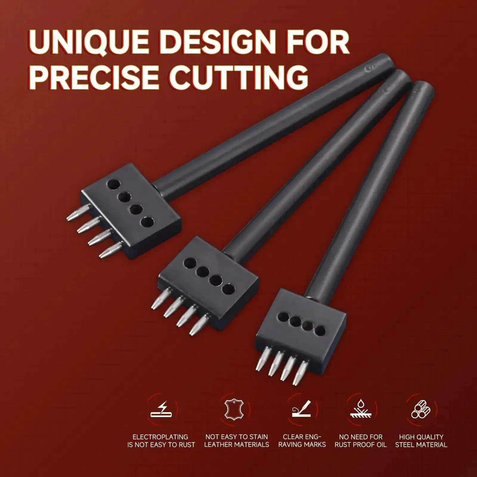 Pro Grade 3 Piece Prong Punch Tool Set For Leather Crafting, Includes 2/4/6 Prong Round Hole Punches And A 4mm Row Hole Punch, Perfect For DIY Diamond Lacing, Stitching, And Precise Hole Punching - Essential Leather Craft Kit - Image 8