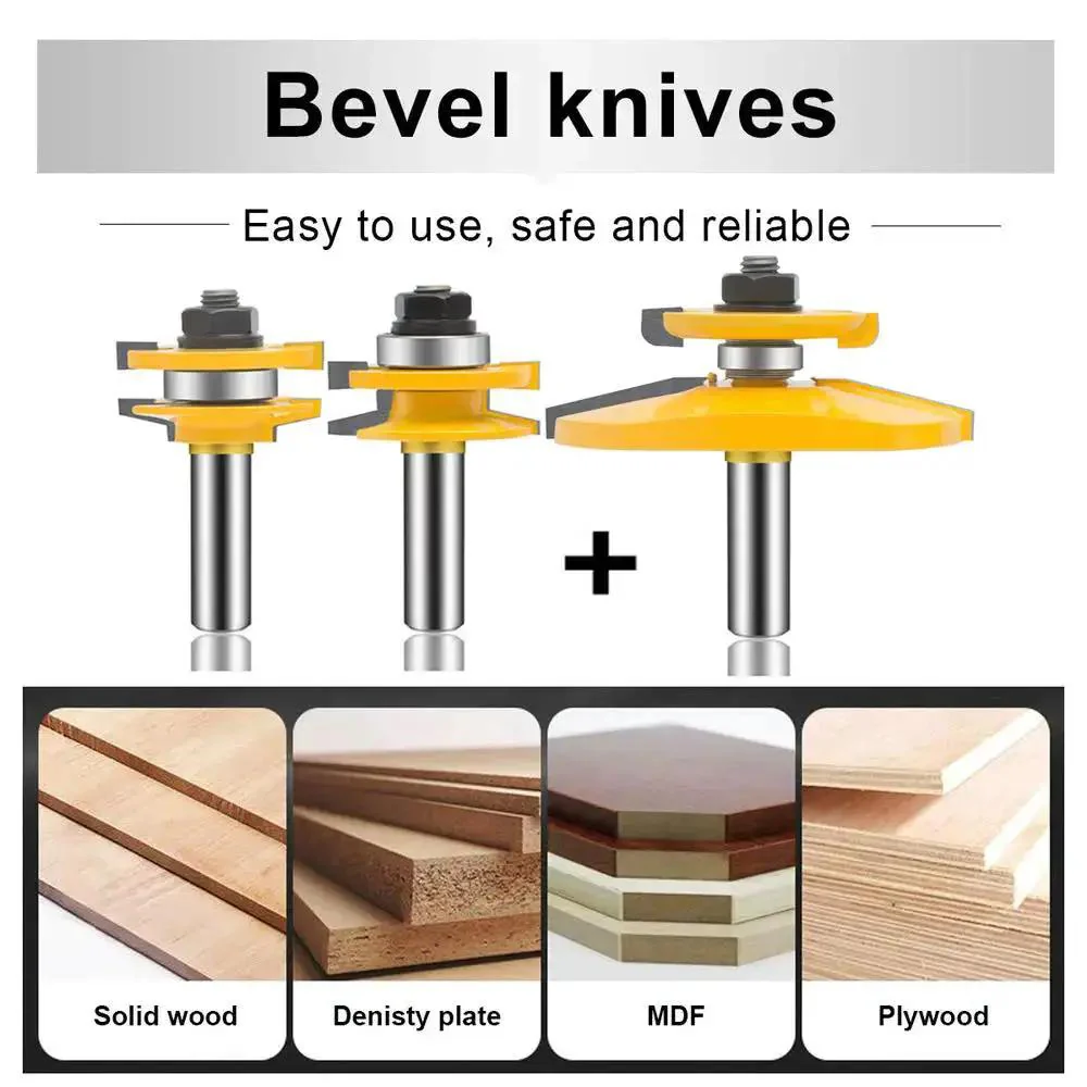 Pro Grade 3 Piece Router Bit Set With Half Inch Shank For Round Over And Raised Panel Cabinet Doors Rail And Stile Profiles Woodworking Carbide Bits For Tongue Groove Milling And Solid Wood Finishing - Image 3
