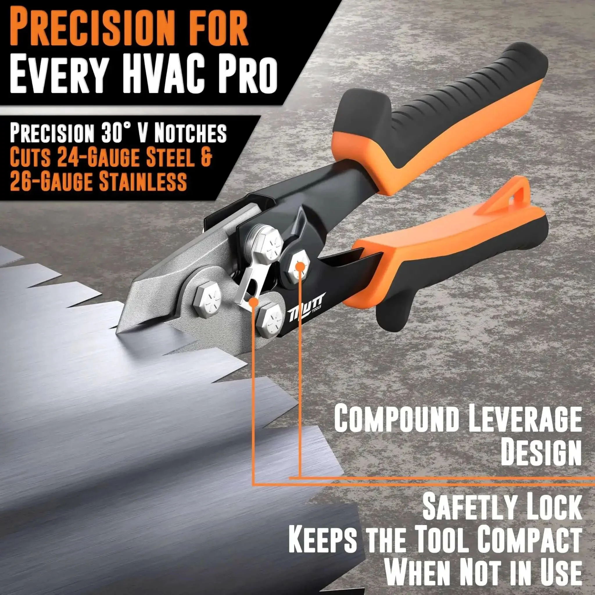 Pro Grade 30 Degree Sheet Metal Notcher For HVAC With Spring Loaded Action Heavy Duty V Notcher For Ductwork Cuts 24 Gauge Steel And 26 Gauge Stainless Precision Corner Cutter With Ergonomic Handles And Safety Lock - Image 6