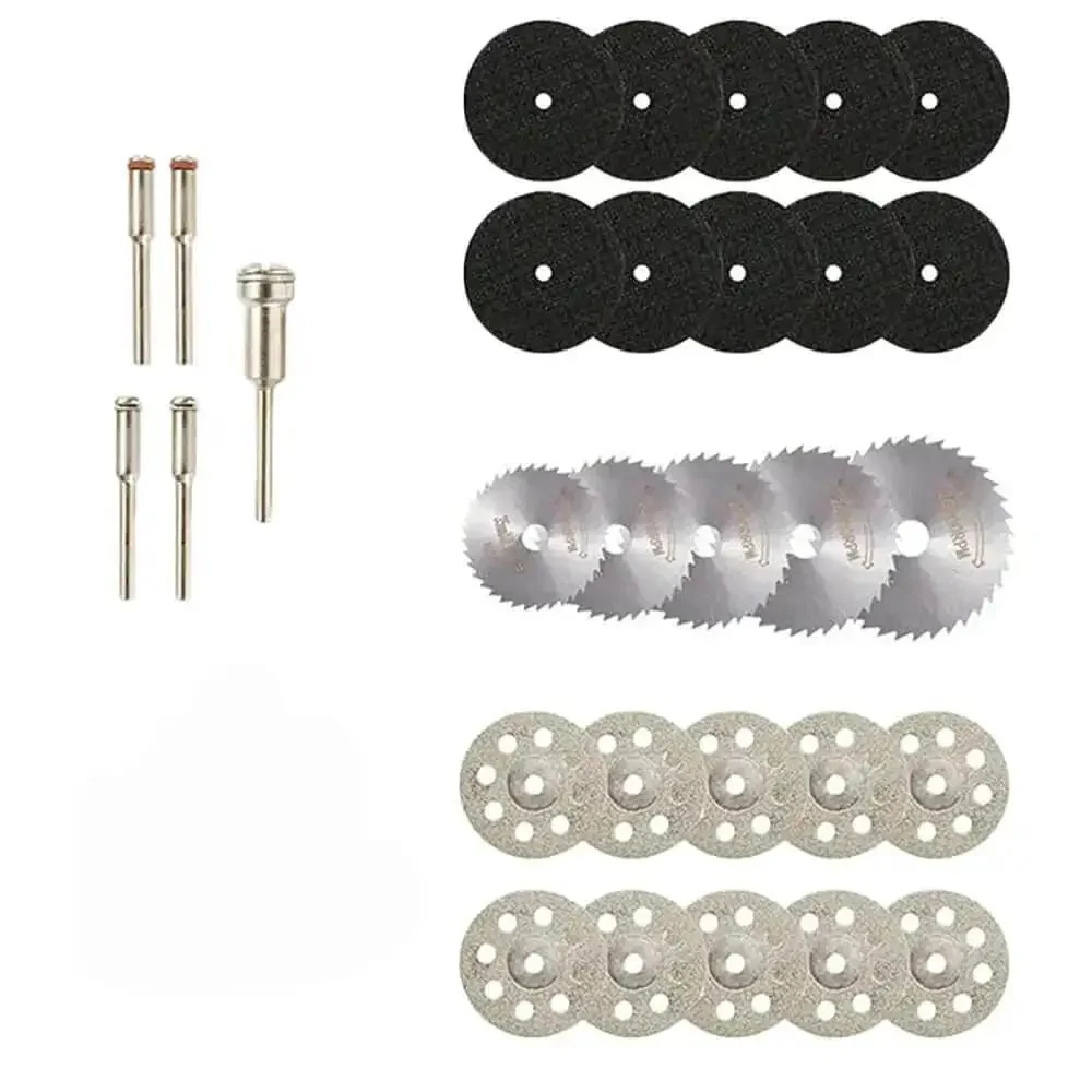 Pro Grade 30 Piece Cutting Wheel Set With HSS Circular Saw Blades Diamond Cutting Discs Resin Cutting Wheels And Mandrel Kit For Wood Glass Plastic Stone Metal Ceramic For DIY Projects