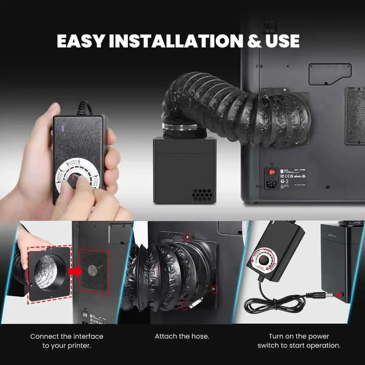 Pro Grade 3D Printer Filtration System With True HEPA H13 And Carbon Filter For Bambu Lab P1S X1C Compatible With P2S H2D And Enclosed Printers Captures VOCs And Ultrafine Particles From ABS ASA PLA PETG Nylon - Image 3