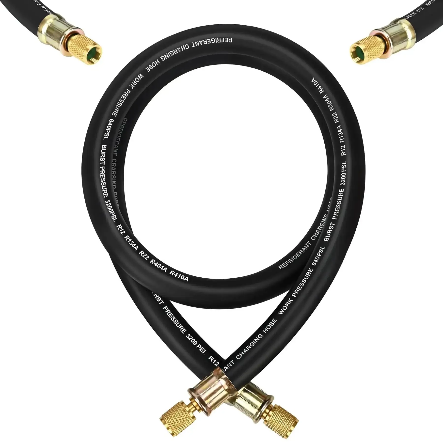 Pro Grade 5 Foot 1/2 Inch HVAC Vacuum Hose With 3/8 To 3/8 Female Flare Fittings For High Flow Refrigerant Evacuation And Recovery, 20 Microns Vacuum, 600 PSI, Black