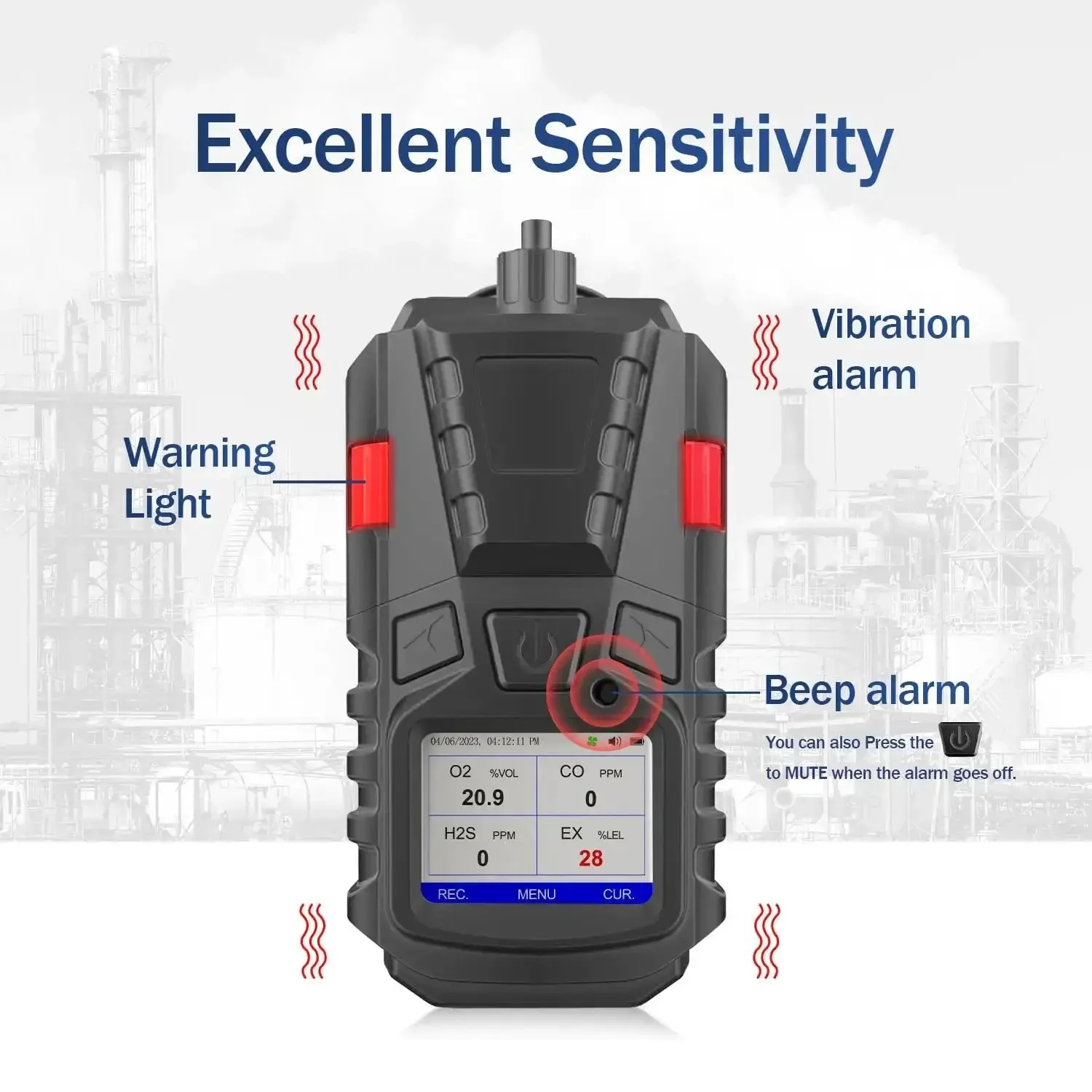 Pro Grade All In One 4 Gas Monitor With Pump Portable Gas Detector For CO O2 H2S And LEL Combustibles 3000mAh Rechargeable Battery Calibration Kit LCD Display Clip On Sewer Gas Meter - Image 4