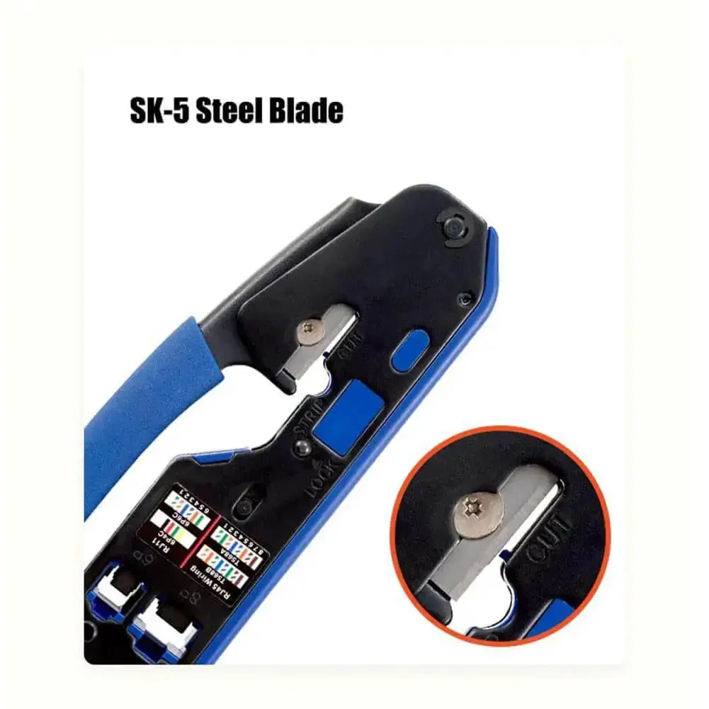 Pro Grade All In One Ethernet Crimp Tool Kit For RJ45 Cat5e Cat6 Pass Through Connectors, Data Plugs, Wire Stripper, Cutter, And Replacement Blade, 103-Piece Set For Easy Home DIY Or Pro Network Cabling - Image 3
