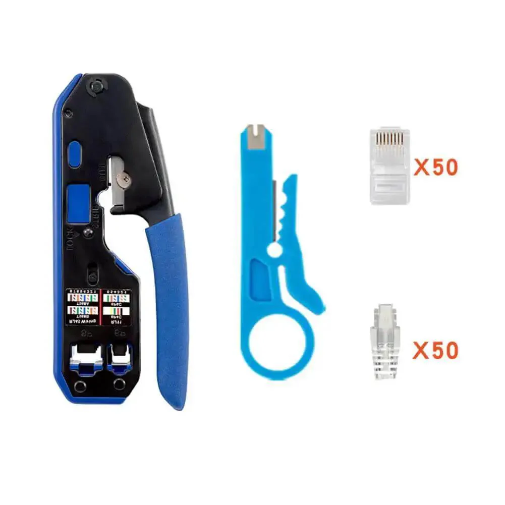 Pro Grade All In One Ethernet Crimp Tool Kit For RJ45 Cat5e Cat6 Pass Through Connectors, Data Plugs, Wire Stripper, Cutter, And Replacement Blade, 103-Piece Set For Easy Home DIY Or Pro Network Cabling - Image 8