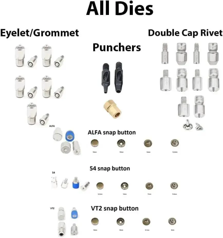 Pro Grade All In One Hand Press Fastener Kit For Rivets Eyelets Grommets And Snap Buttons With Setting Dies For Leather Craft Fabric DIY Projects Cardboard And More - Image 7