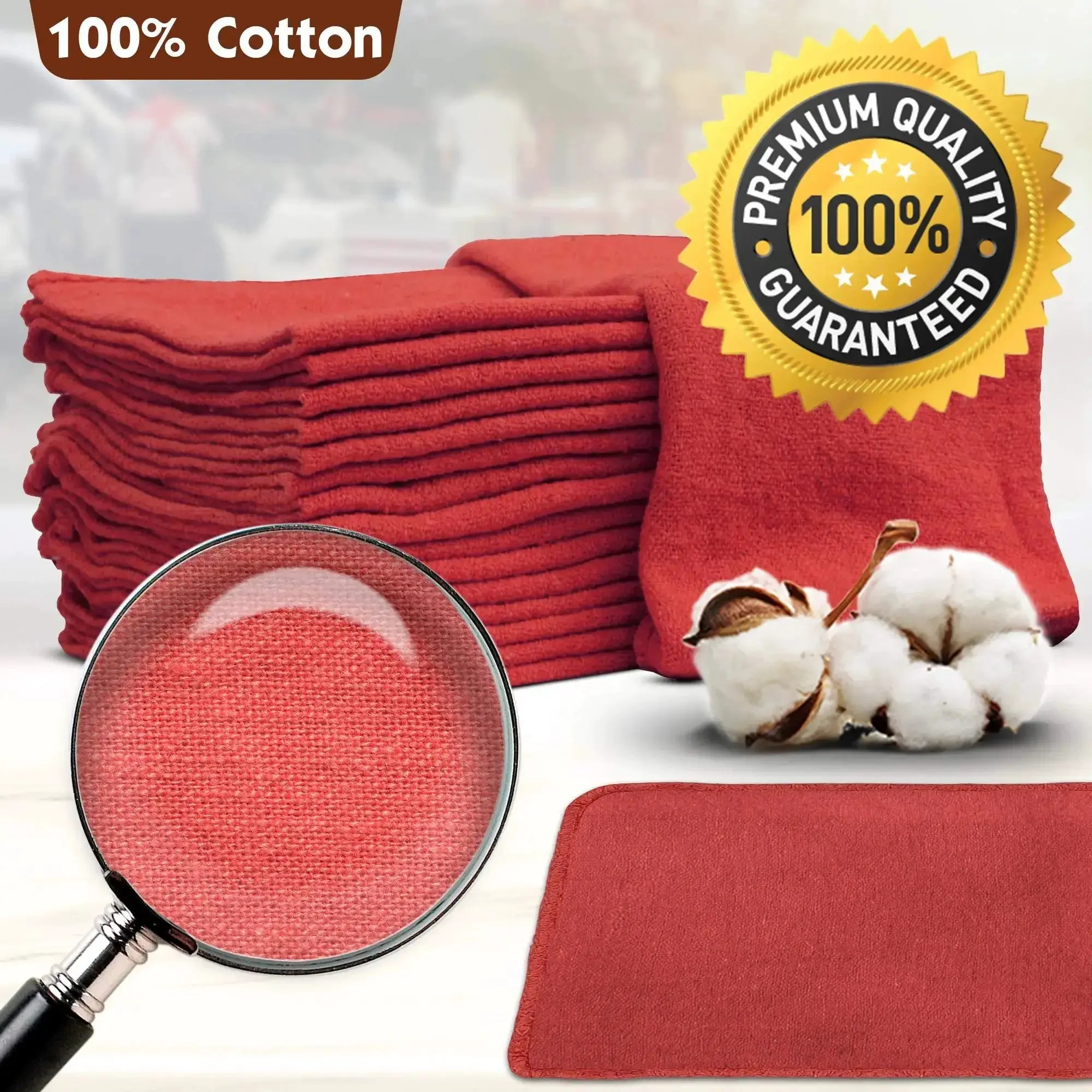 Pro Grade Auto Shop Towels 100 Pack Red 100 Percent Cotton Lint Free Shop Rags For Wet Or Dry Use Commercial Grade Cleaning Cloths 14 By 14 Inches Reinforced Four Sides With Overlock Stitching Durable - Image 3