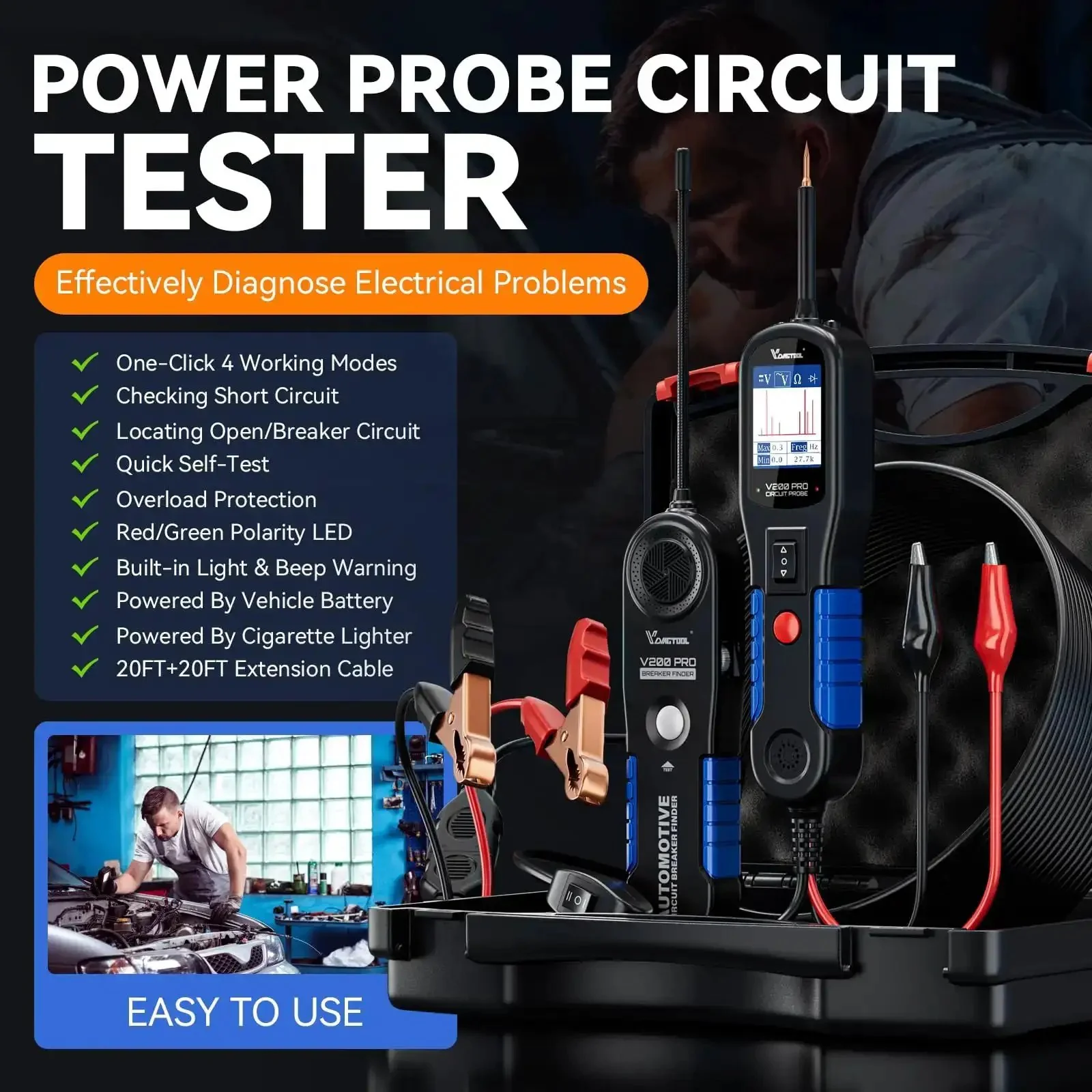Pro Grade Automotive Power Circuit Probe Tester Upgrade Kit With 30 Back Probe Leads 12 24V Short and Open Circuit Finder AC DC Voltage Test Diode Resistance Polarity Continuity Ground Tests Activate Components 40 Foot Cable - Image 7