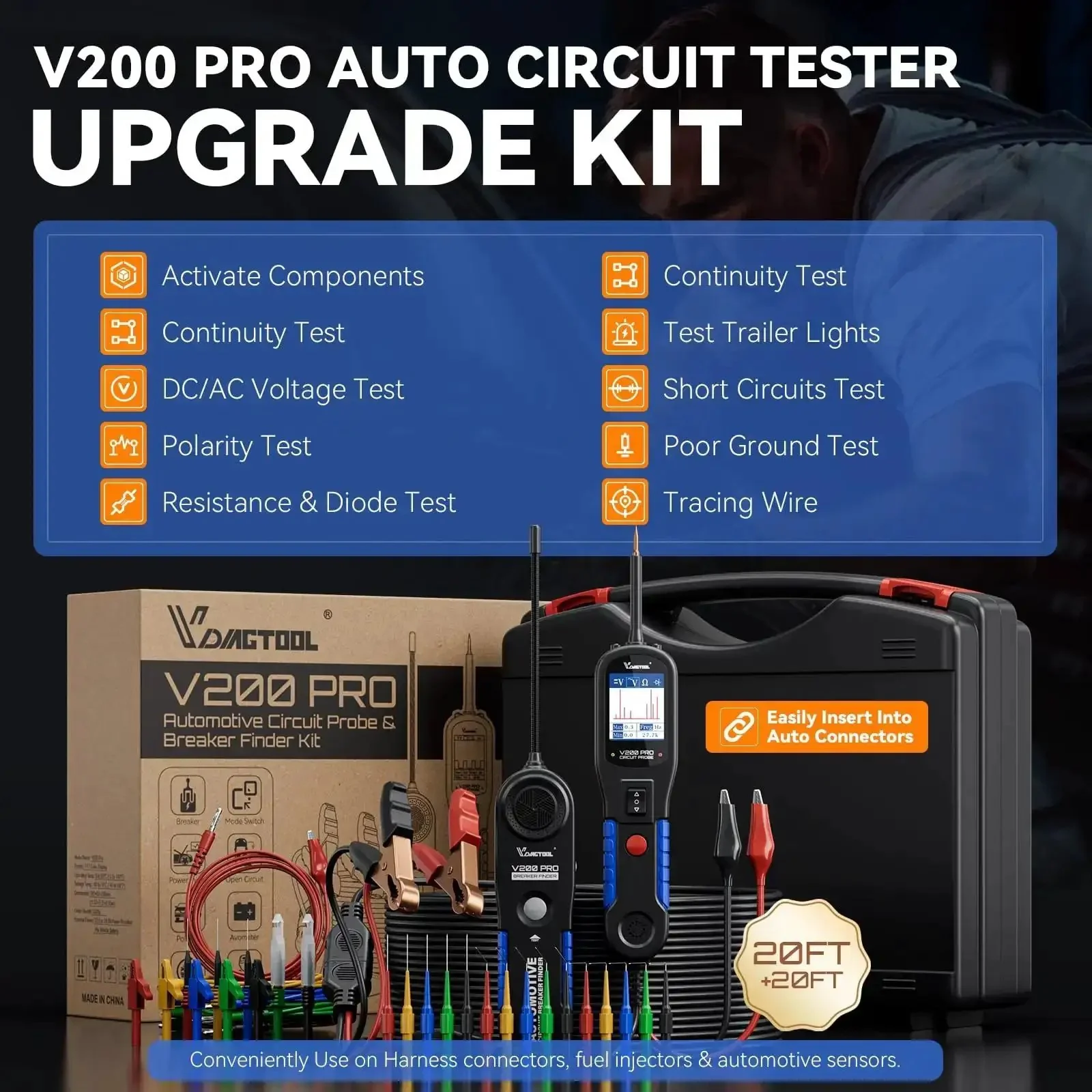 Pro Grade Automotive Power Circuit Probe Tester Upgrade Kit With 30 Back Probe Leads 12 24V Short and Open Circuit Finder AC DC Voltage Test Diode Resistance Polarity Continuity Ground Tests Activate Components 40 Foot Cable - Image 8