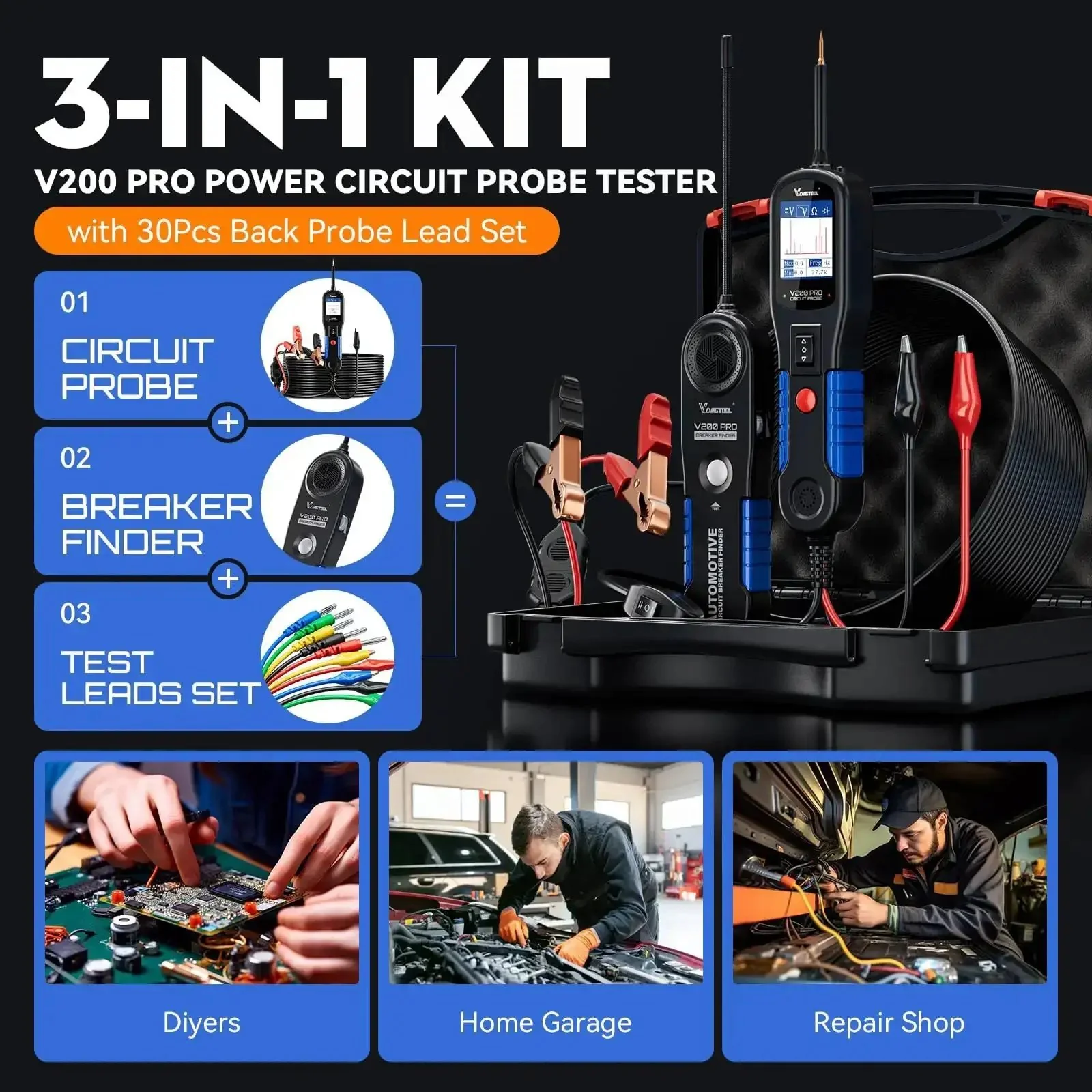 Pro Grade Automotive Power Circuit Probe Tester Upgrade Kit With 30 Back Probe Leads 12 24V Short and Open Circuit Finder AC DC Voltage Test Diode Resistance Polarity Continuity Ground Tests Activate Components 40 Foot Cable - Image 9