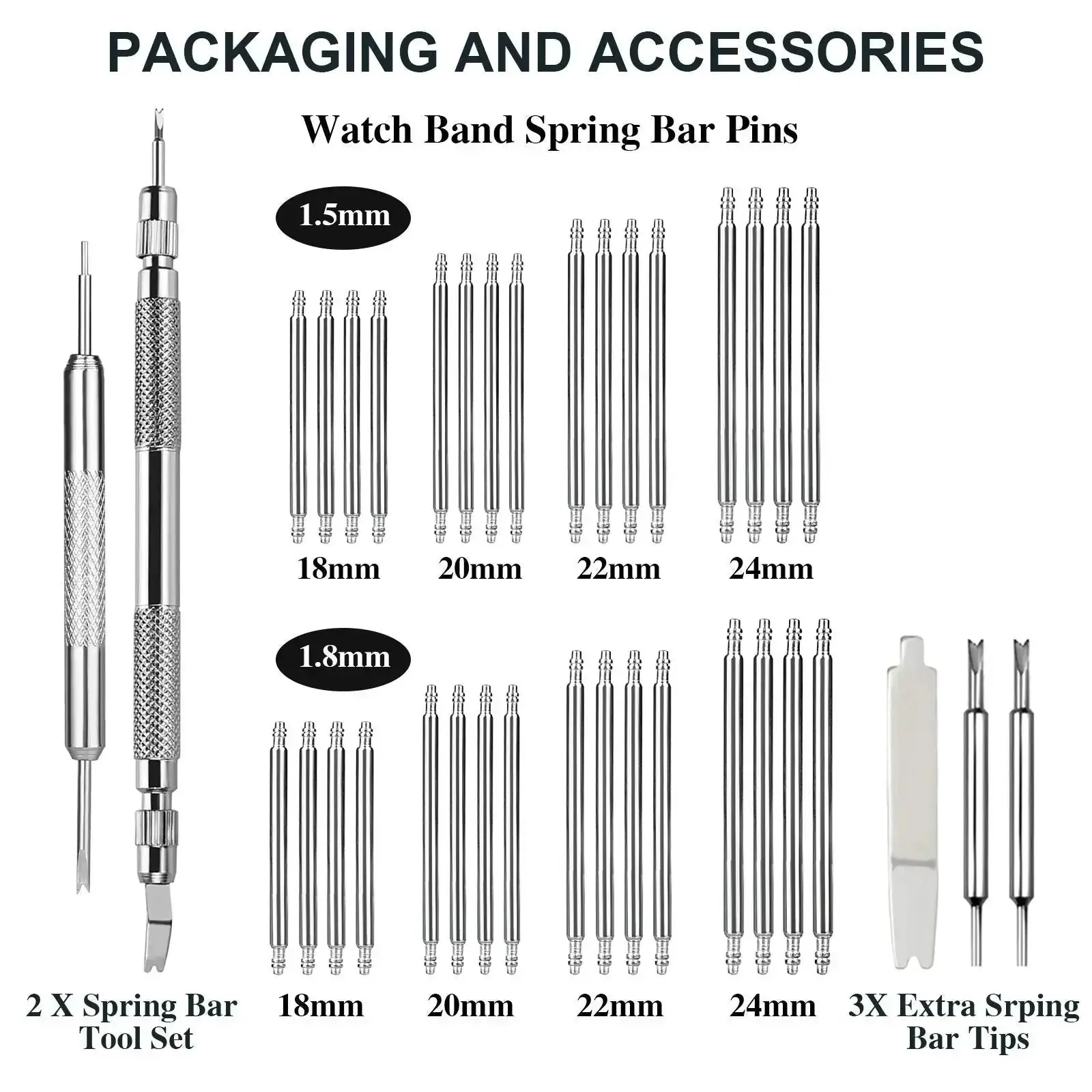 Pro Grade Band Pins Kit With Spring Bar Replacements And Extra Tips 32 Piece Heavy Duty 316 Stainless Steel Pins Fits 16mm To 24mm Lug Width Quick Strap Removal And Easy Band Repair - Image 7