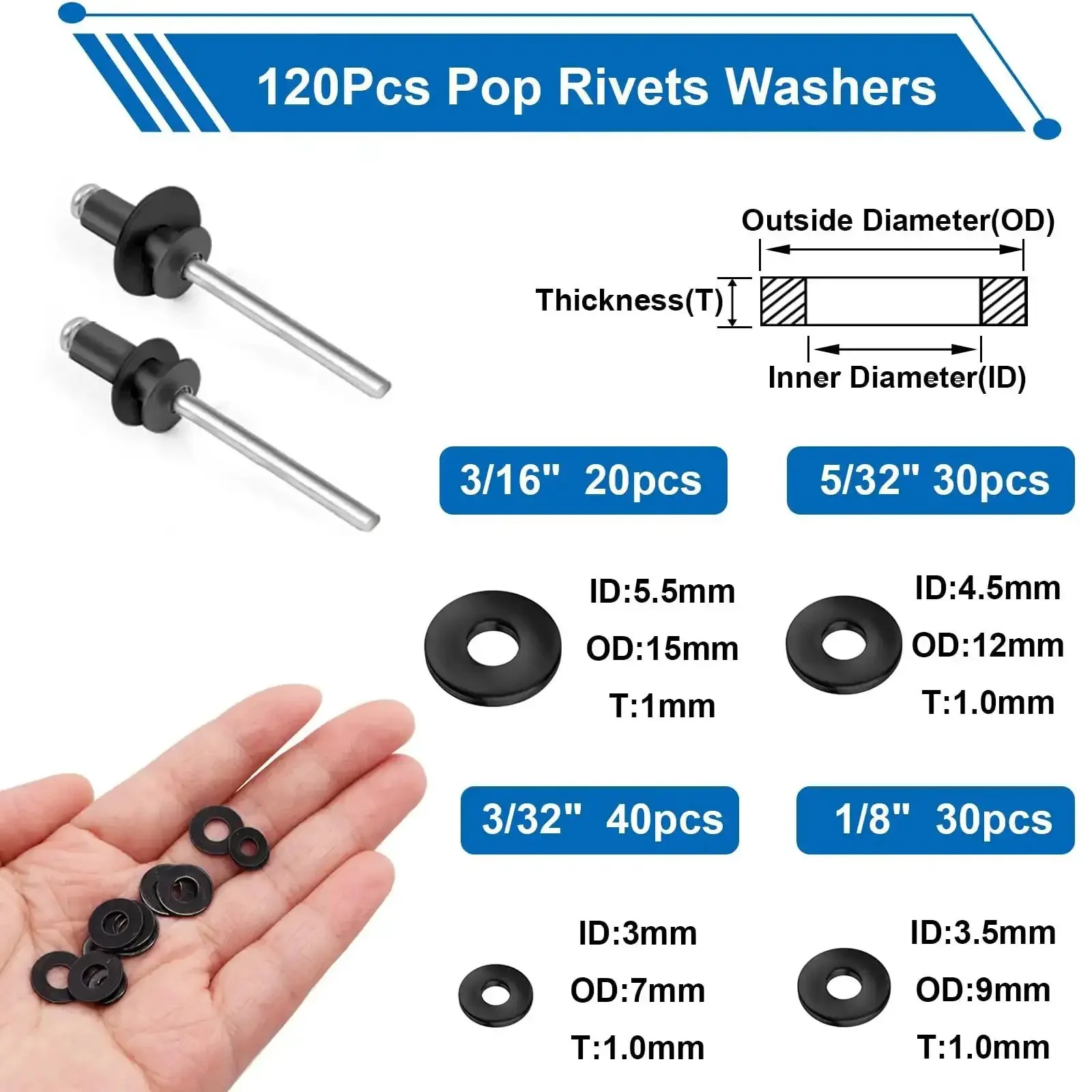 Pro Grade Beefed Up 1001 Piece Pop Rivet Gun Kit With Black Rivets Large Flange Rivets And Stainless Washers In Portable Toolbox With Color Labels For Metalwork Furniture Automotive And Instrument Repair - Image 4