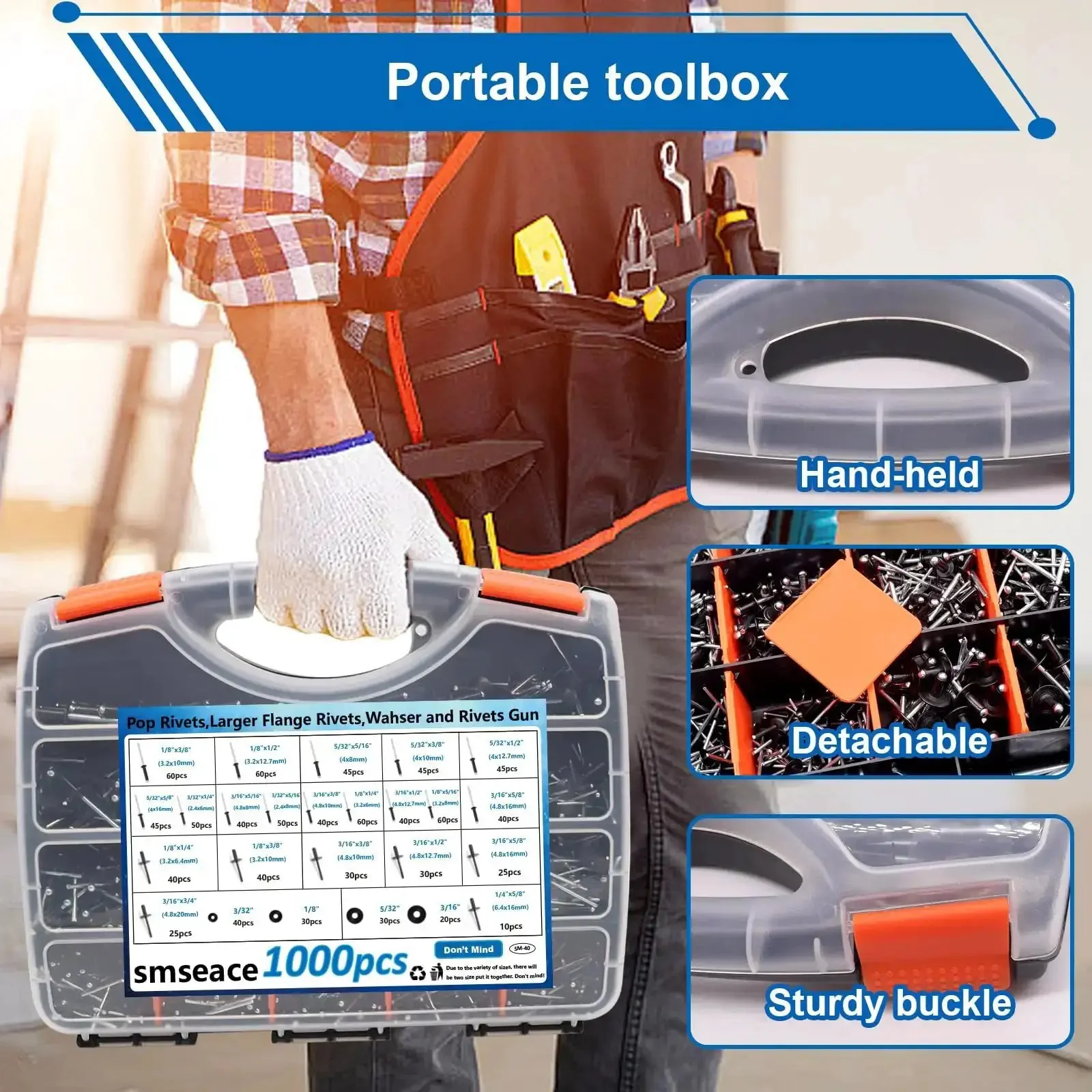 Pro Grade Beefed Up 1001 Piece Pop Rivet Gun Kit With Black Rivets Large Flange Rivets And Stainless Washers In Portable Toolbox With Color Labels For Metalwork Furniture Automotive And Instrument Repair - Image 7