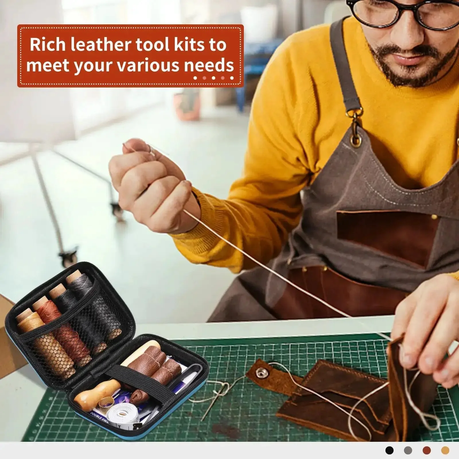 Pro Grade Beefed Up Leather Sewing Kit For Hand Stitching With Durable Needles, Waxed Thread, Awl, Thimble, Ruler And Heavy Duty Tools For Car Seats Sofas Shoes Carpets Upholstery Repair And DIY Craft - Image 3