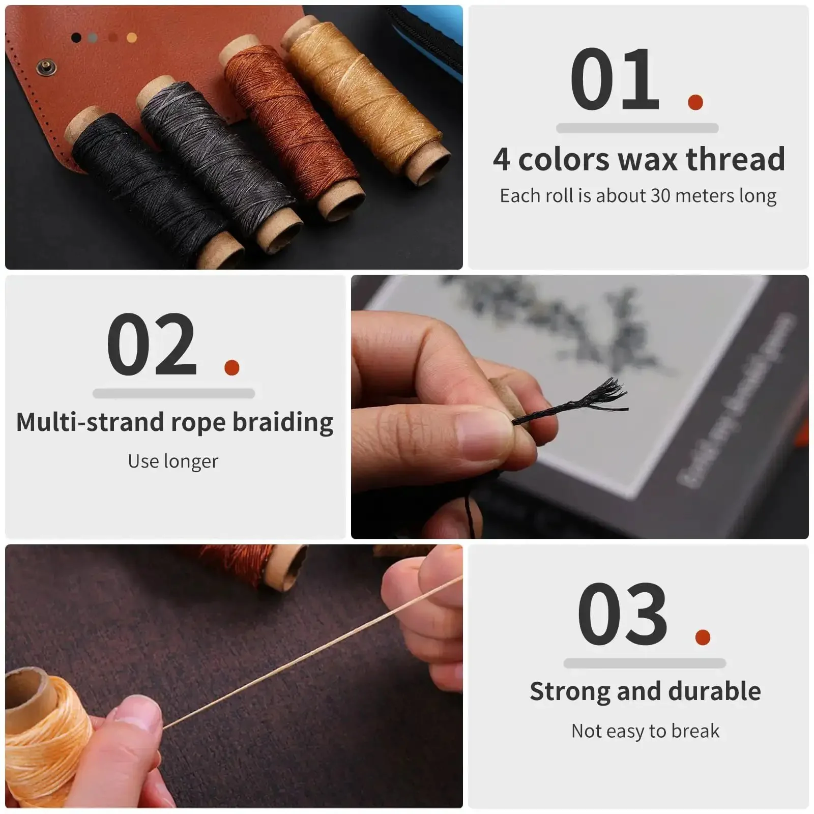 Pro Grade Beefed Up Leather Sewing Kit For Hand Stitching With Durable Needles, Waxed Thread, Awl, Thimble, Ruler And Heavy Duty Tools For Car Seats Sofas Shoes Carpets Upholstery Repair And DIY Craft - Image 5