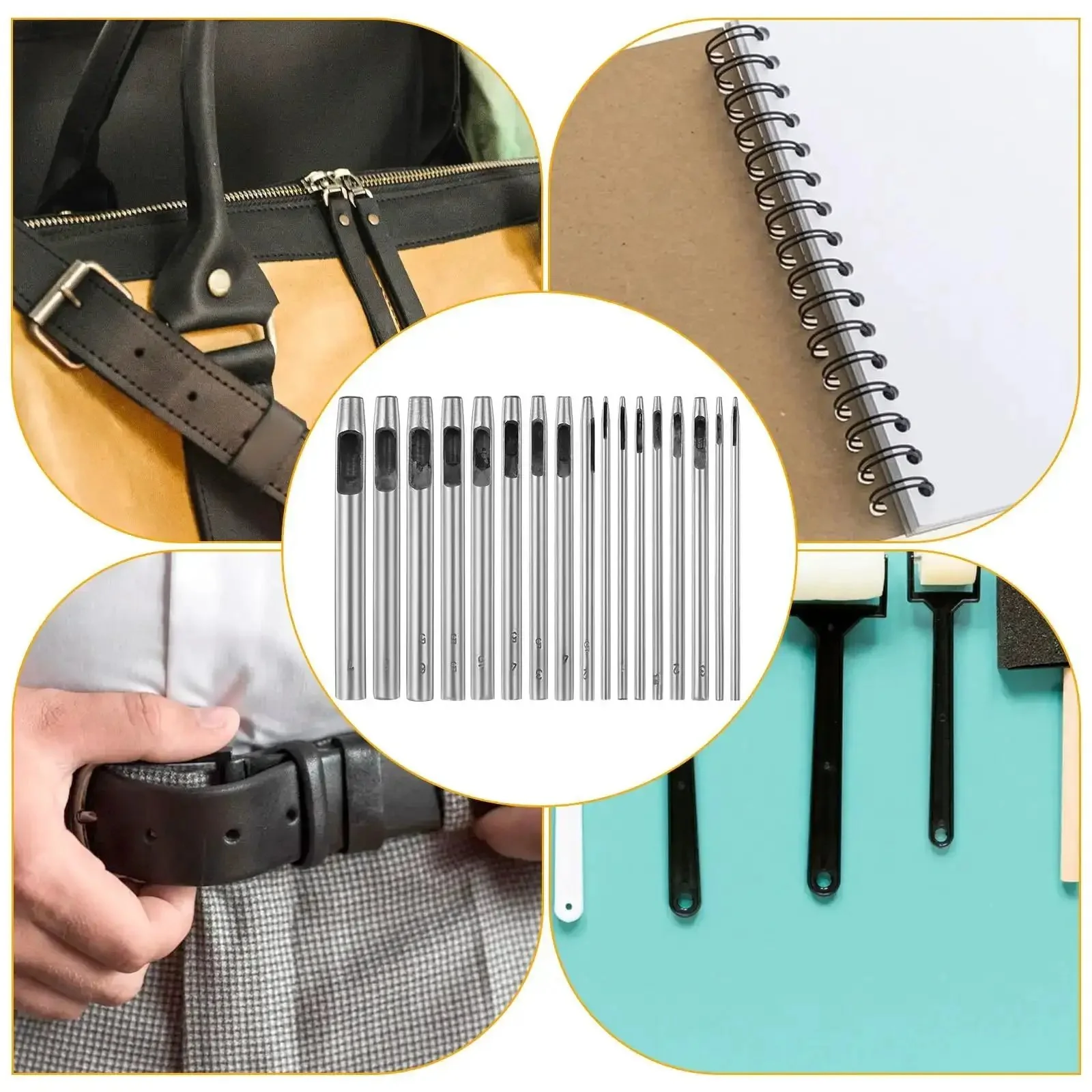 Pro Grade Beefy Leather Hole Punch Set With 0.5 To 7mm Hollow Punches Durable Metal Round Punches Belt Hole Puncher For Belts Watch Bands Paper And Plastic Includes 17 Pieces For Quick Holes - Image 3