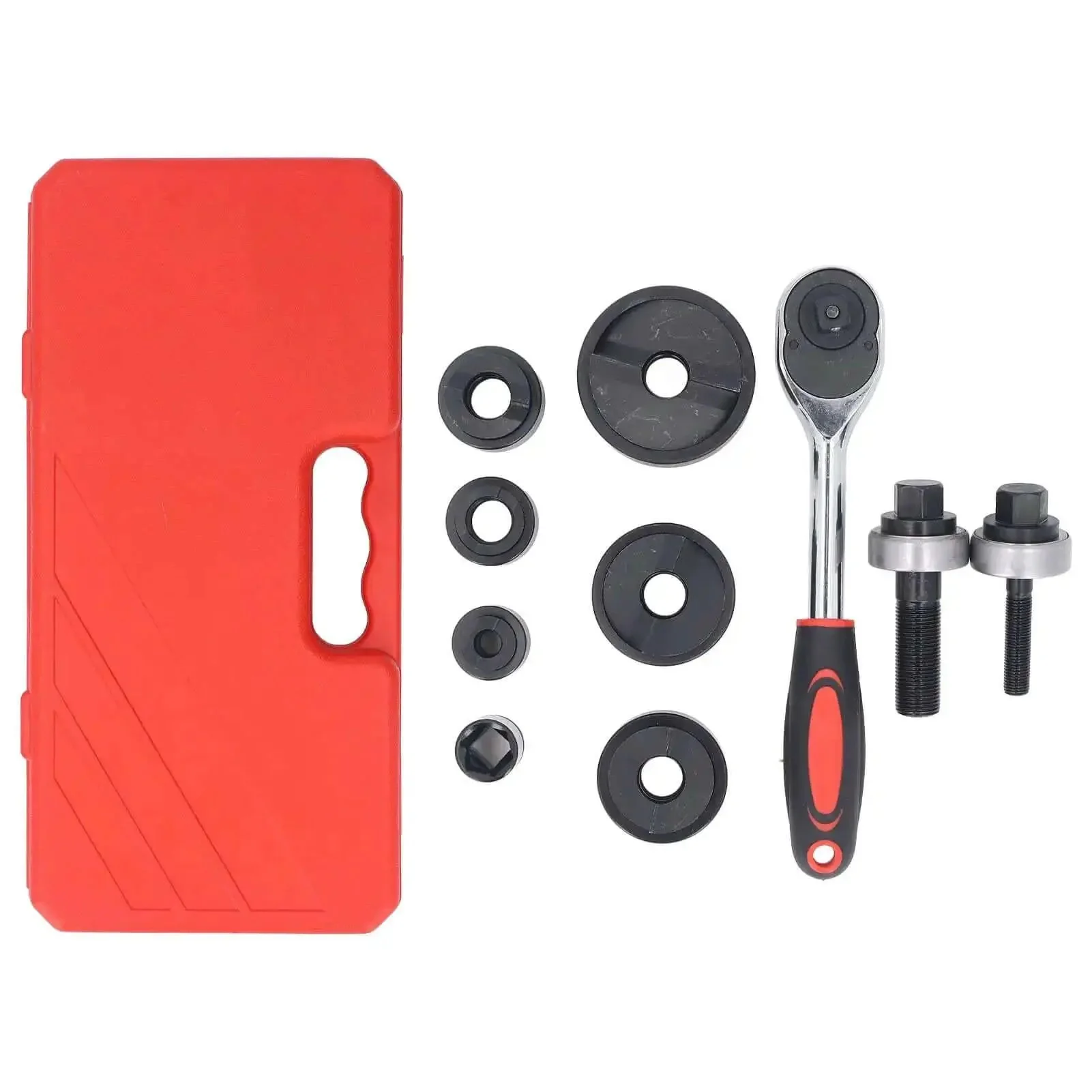 Pro Grade Beefy Ratchet Knockout Hole Punch Kit For Metal And Plastic Heavy Duty Manual Punch Tool With 6 Size Punches Clean Burr Free Holes Easy Leverage For DIY Projects And Industrial Jobs