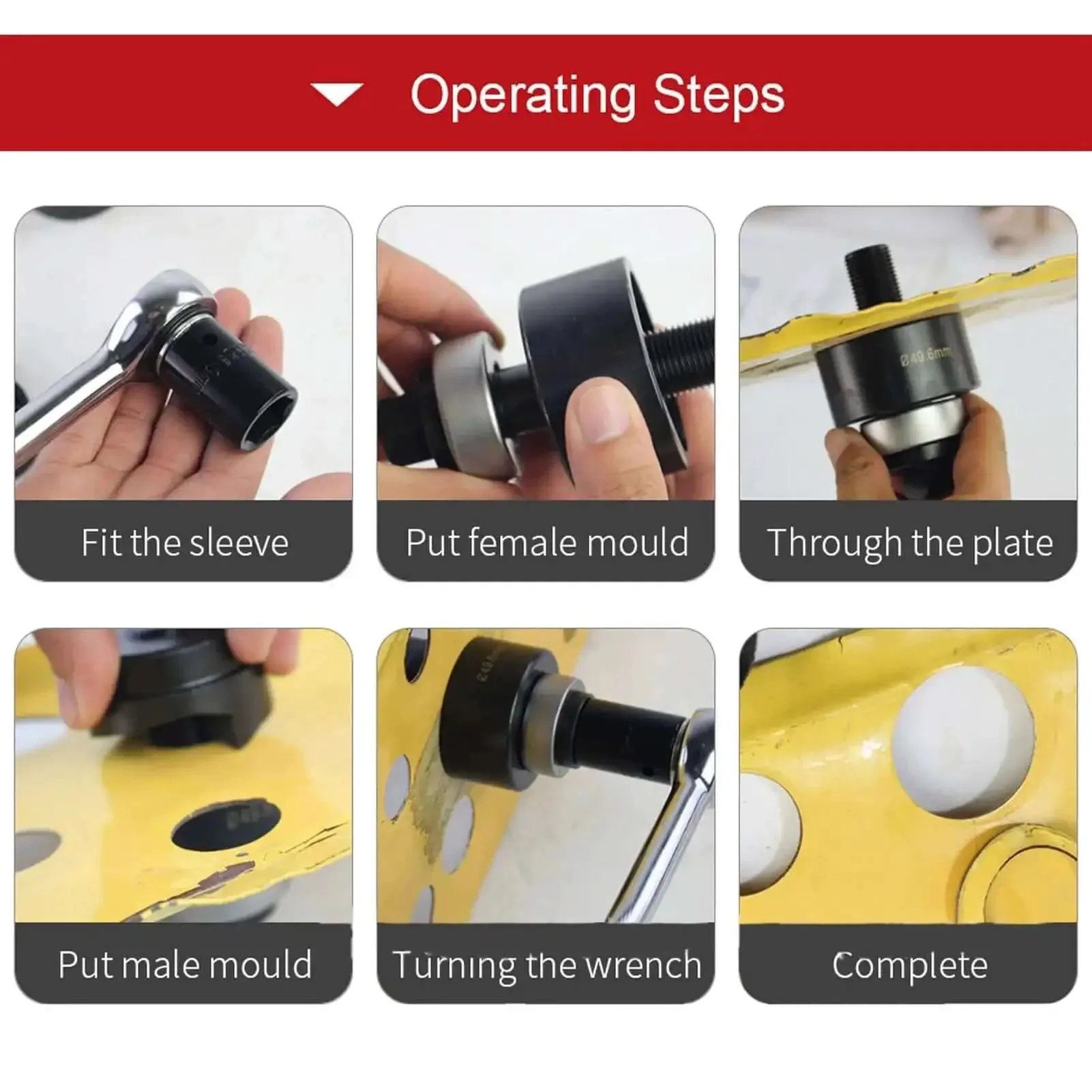Pro Grade Beefy Ratchet Knockout Hole Punch Kit For Metal And Plastic Heavy Duty Manual Punch Tool With 6 Size Punches Clean Burr Free Holes Easy Leverage For DIY Projects And Industrial Jobs - Image 9