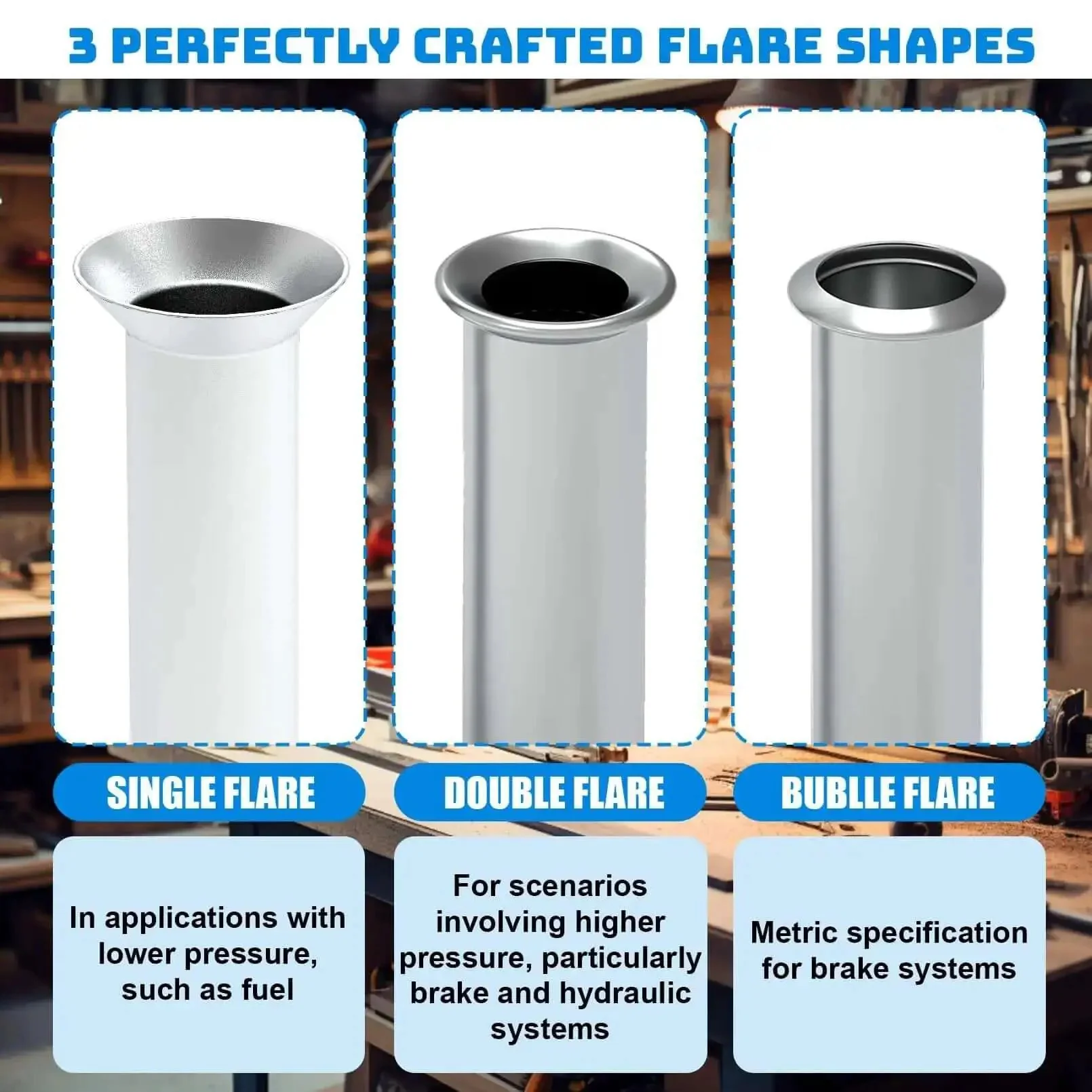 Pro Grade Brake Line Flaring Tool Kit For Automotive Tubing 45 Degree Single Double And Bubble Flares Fits Three Sixteenths Inch One Quarter Inch Five Sixteenths Inch Three Eighths Inch Steel Copper Stainless Tubing Fast Easy DIY Car Repair - Image 6