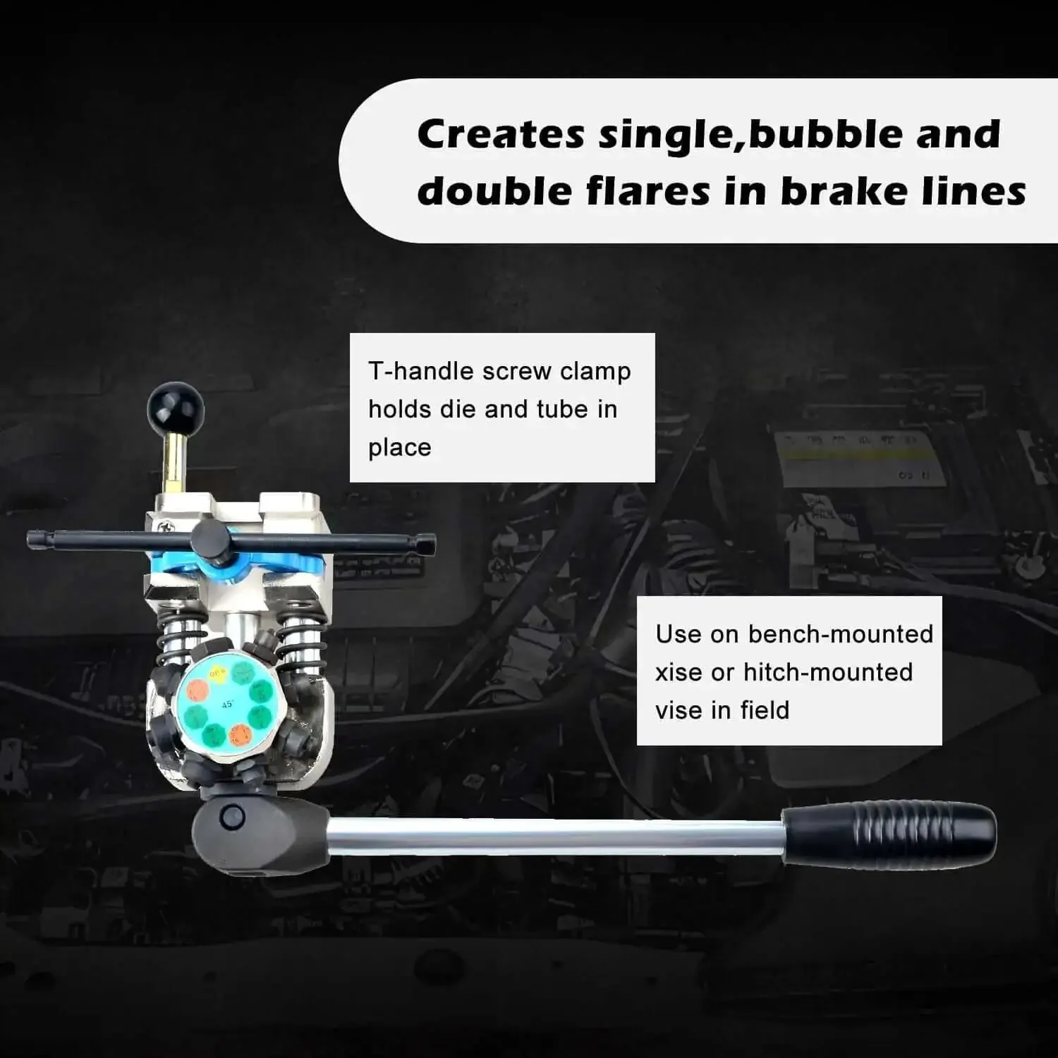 Pro Grade Brake Line Flaring Tool Kit With 37 And 45 Degree Flare Sets For Three Sixteenths, One Quarter, Five Sixteenths, Three Eighths Inch Tubing, Bubble And Double Flare Options, Works On Steel, Stainless, Copper And Aluminum Lines - Image 2